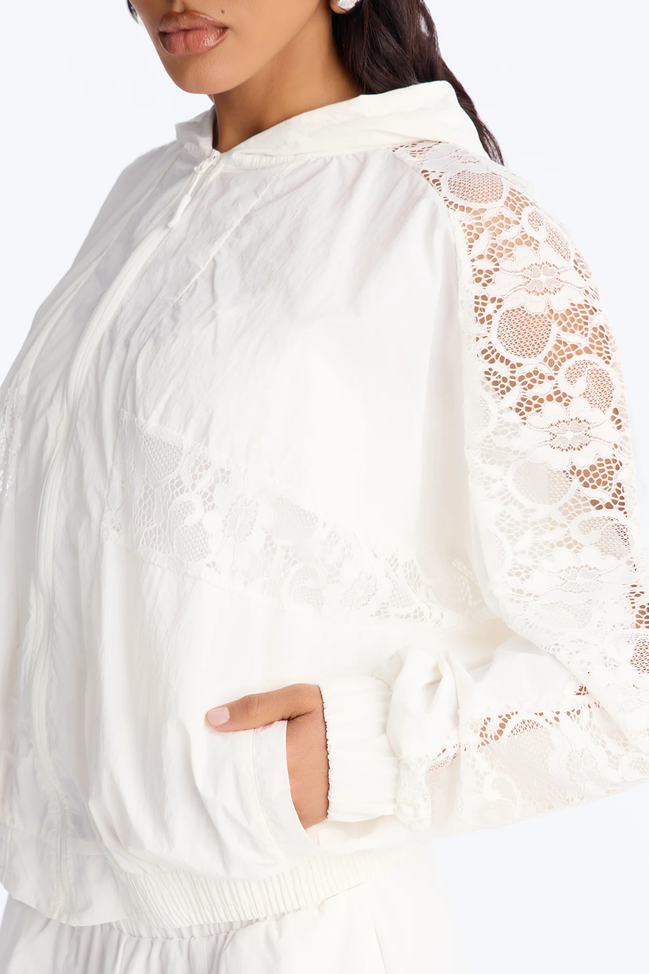 Sweet Addiction Lace Trim Windbreaker Jacket - White - Image 3