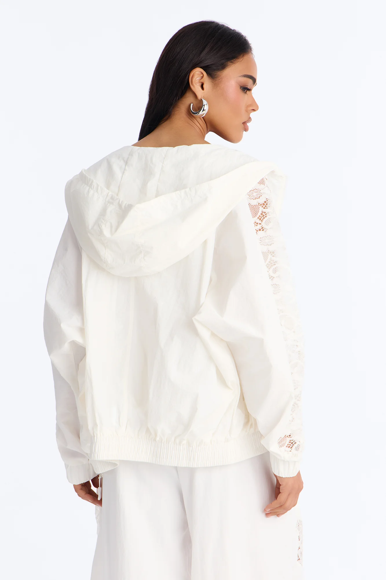 Sweet Addiction Lace Trim Windbreaker Jacket - White - Image 4