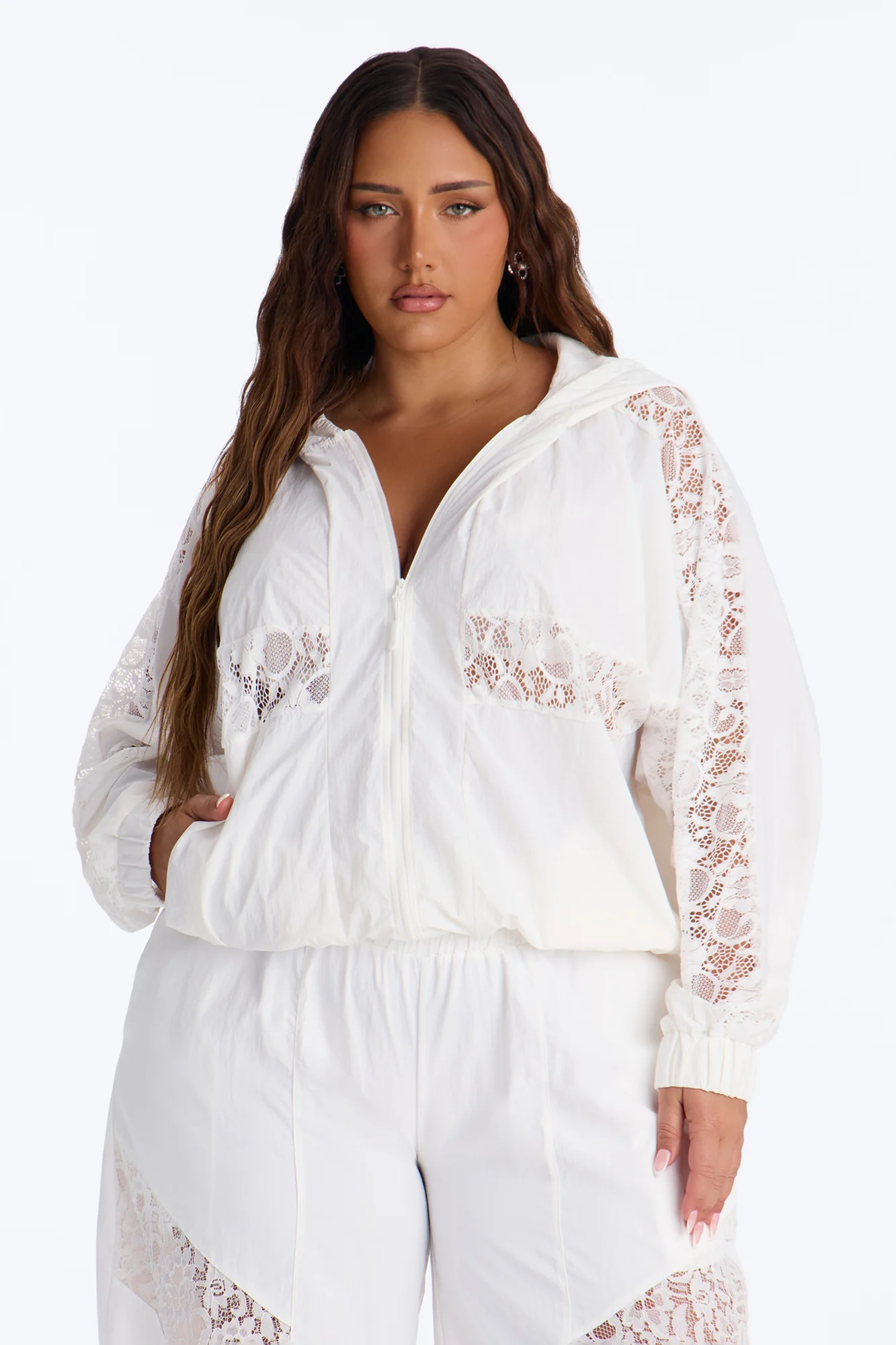 Sweet Addiction Lace Trim Windbreaker Jacket - White - Image 5