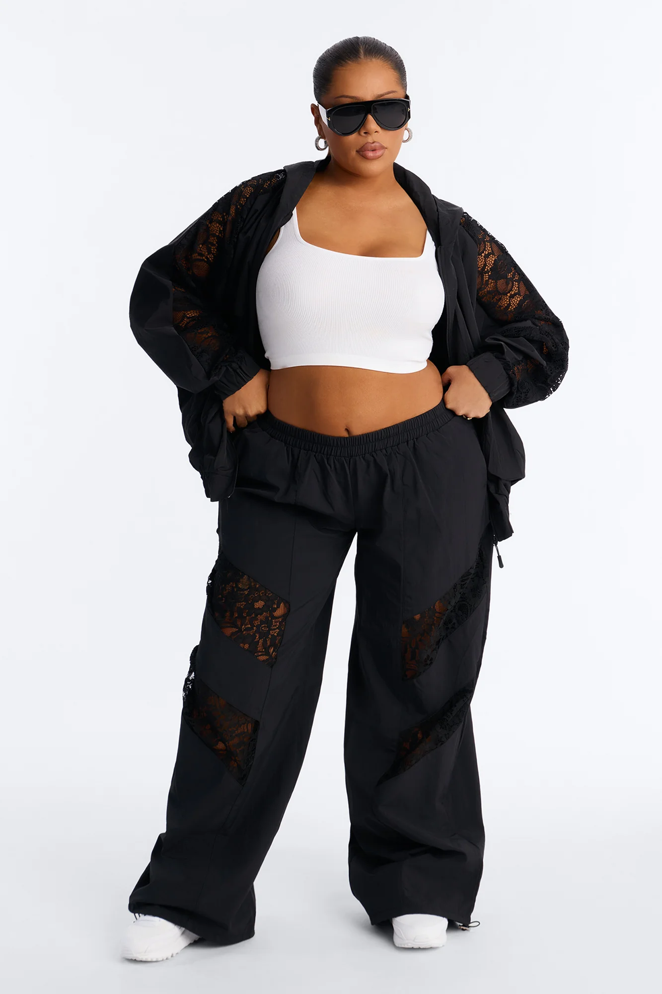 Sweet Addiction Lace Trim Windbreaker Pant - Black - Image 4