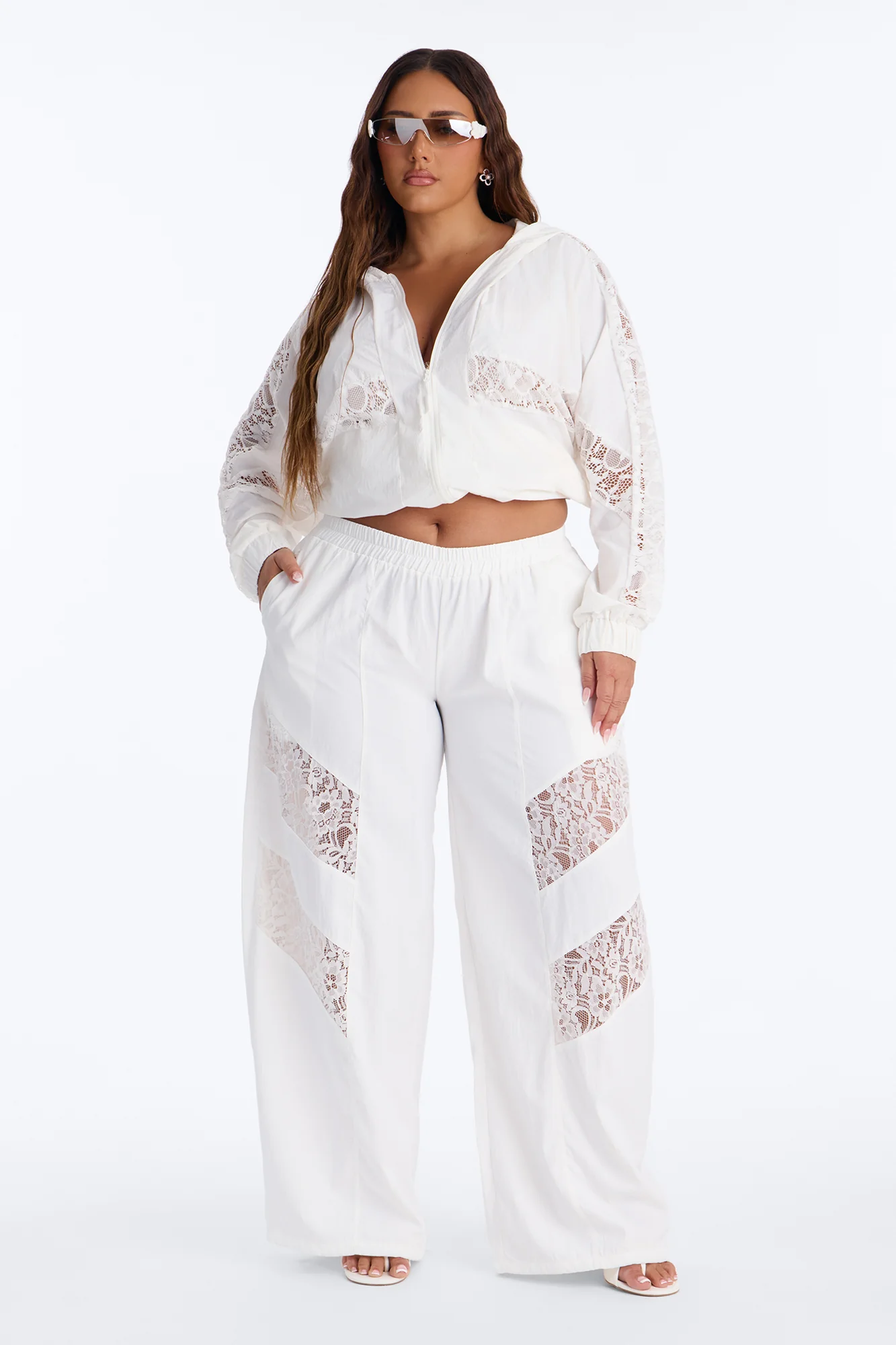 Sweet Addiction Lace Trim Windbreaker Pant - White - Image 5