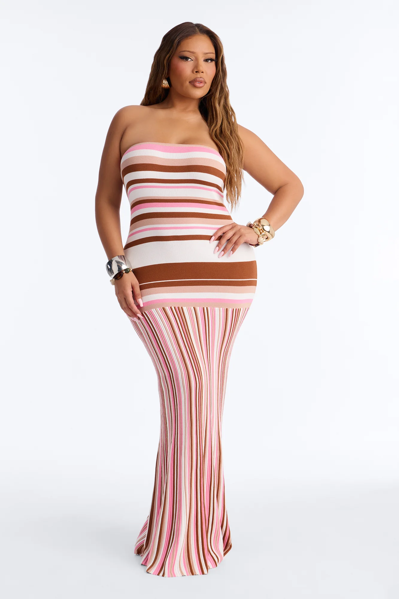 Sweet As Candy Strapless Sweater Maxi Dress - Pink/combo - Image 5