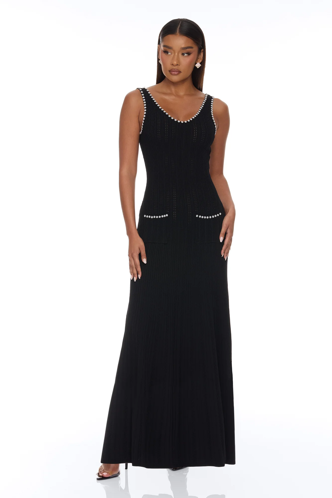 Sweet As Honey Embellished Maxi Dress - Black/White