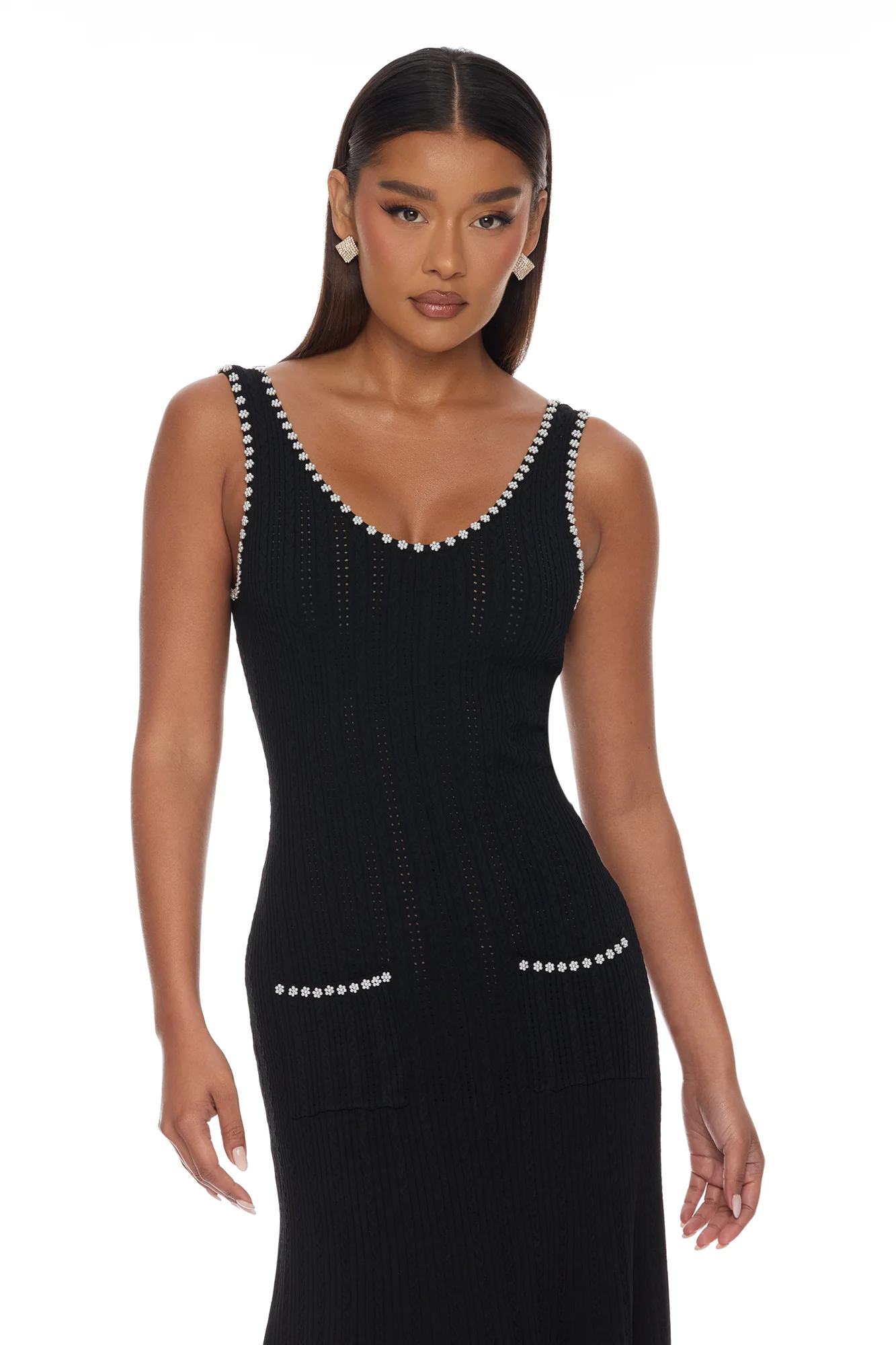 Sweet As Honey Embellished Maxi Dress - Black/White - Image 2