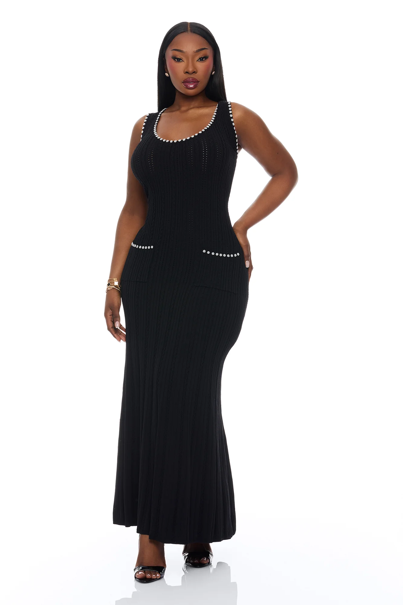 Sweet As Honey Embellished Maxi Dress - Black/White - Image 5