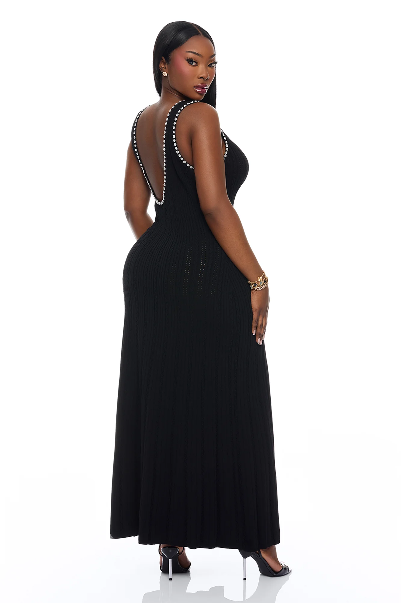 Sweet As Honey Embellished Maxi Dress - Black/White - Image 8