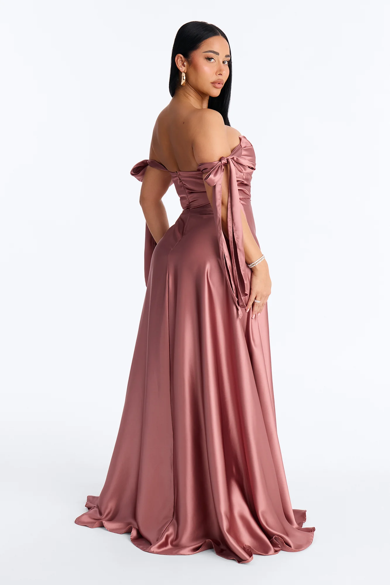 Sweet Intentions Satin Gown - Mocha - Image 3
