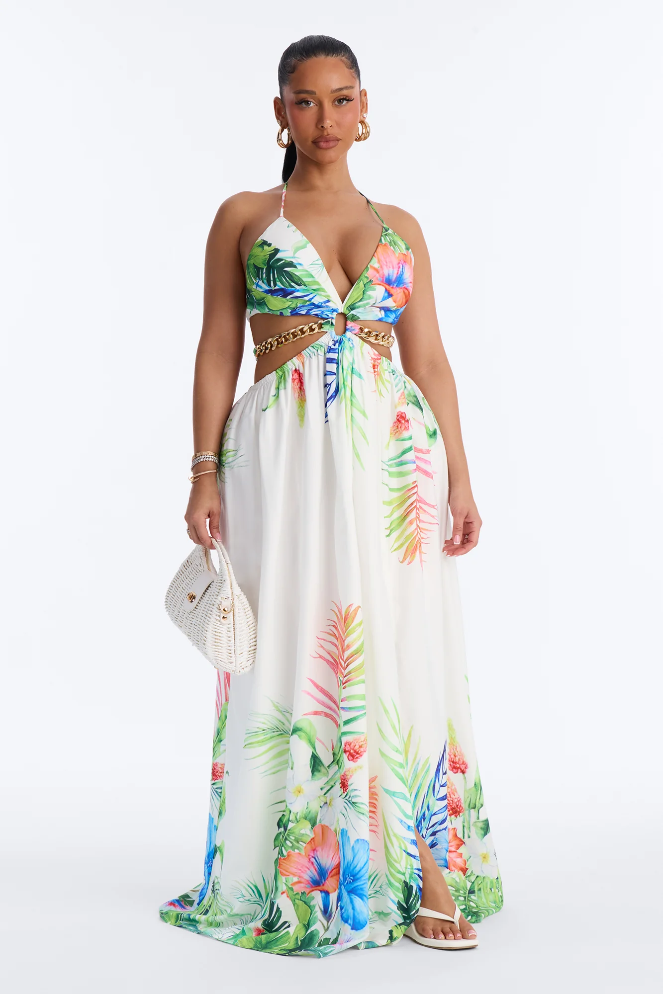 Sweet Like Me Halter Maxi Dress - White/combo