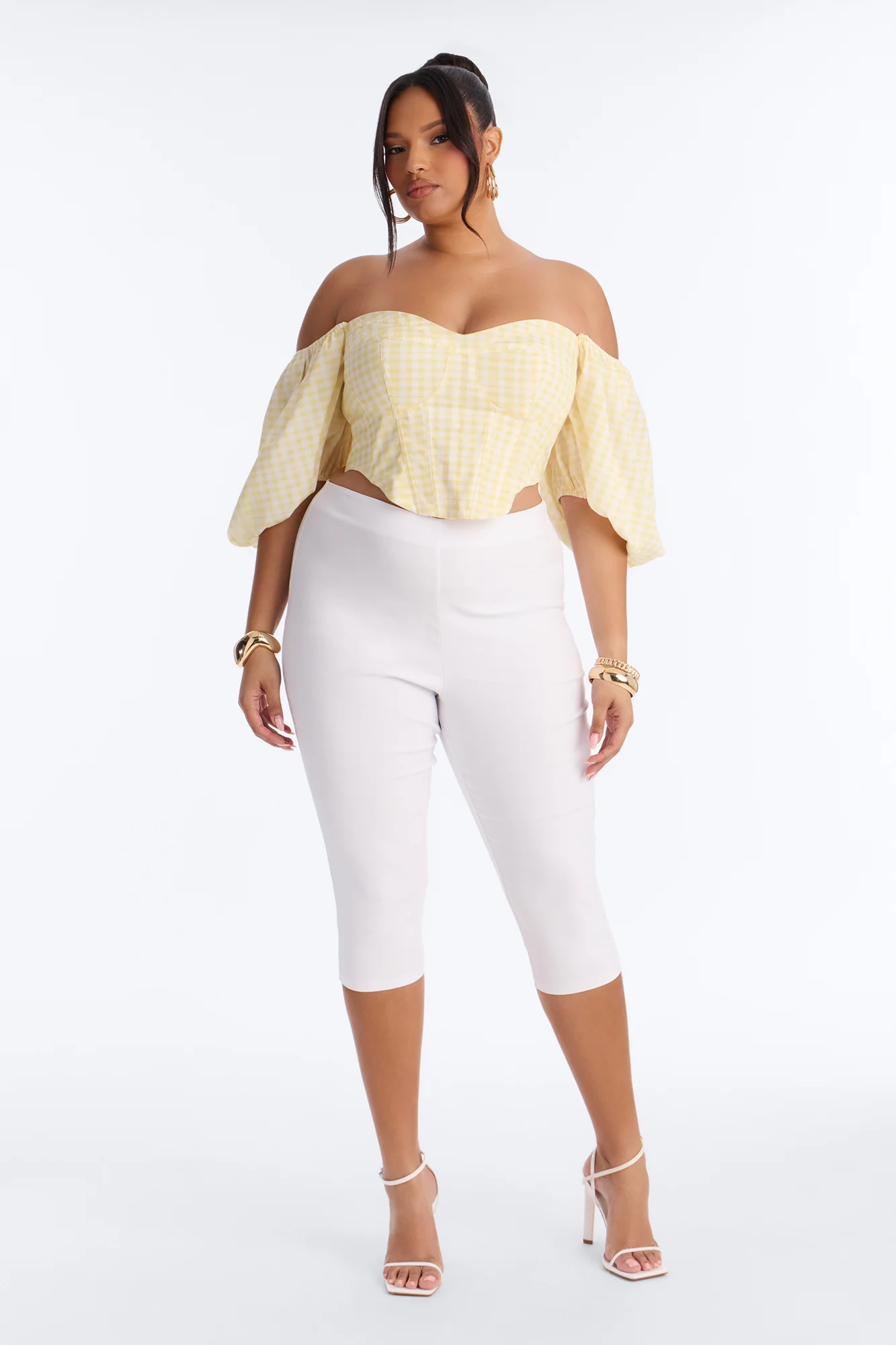 Sweet Like This Puff Sleeve Gingham Corset - Yellow/combo - Image 6