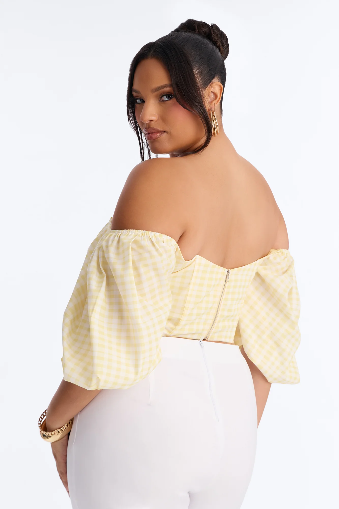 Sweet Like This Puff Sleeve Gingham Corset - Yellow/combo - Image 8
