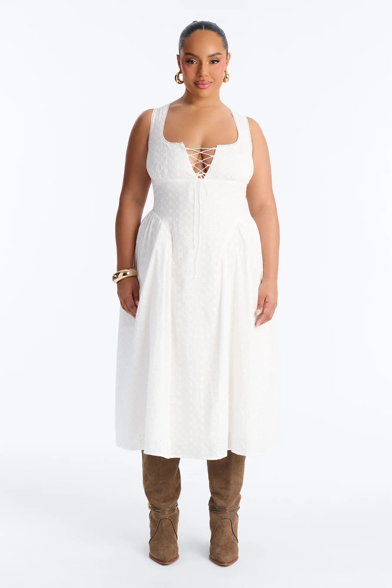 Sweet Pea Eyelet Midi Dress - White - Image 7