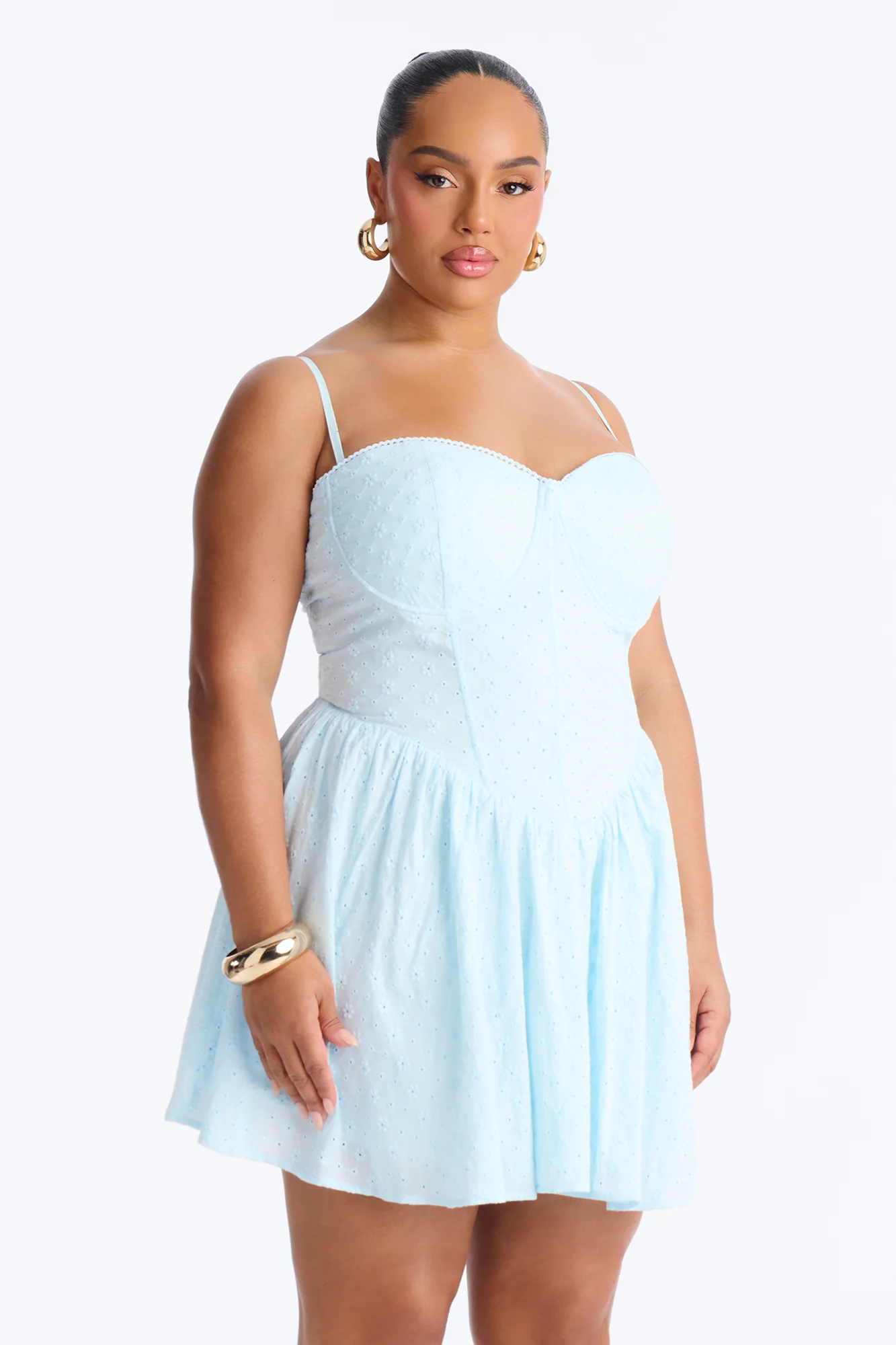 Sweet Pea Eyelet Mini Dress - Light Blue - Image 6