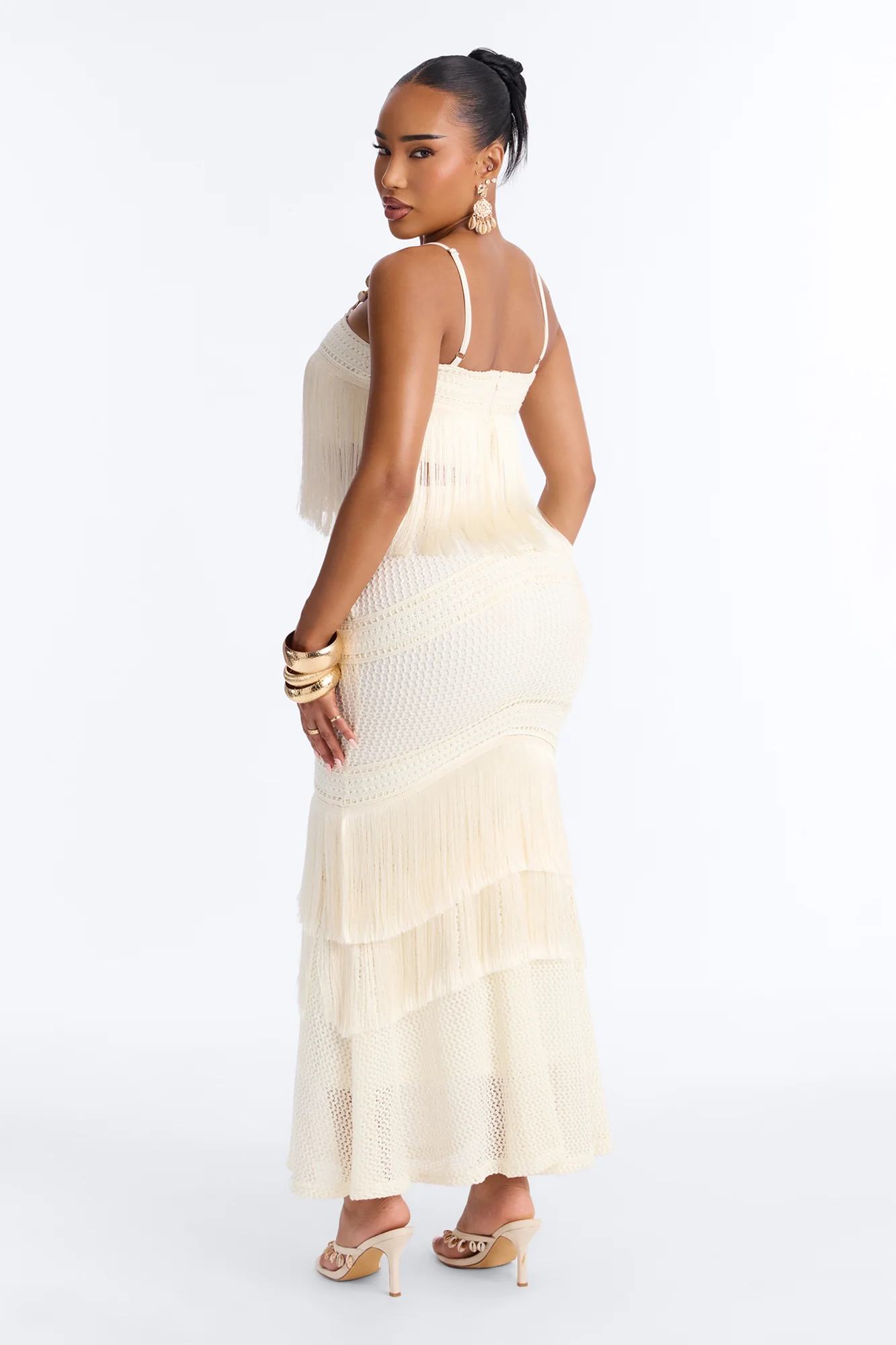 Sweet Reflections Crochet Fringe Trim Maxi Skirt Set - Cream - Image 4