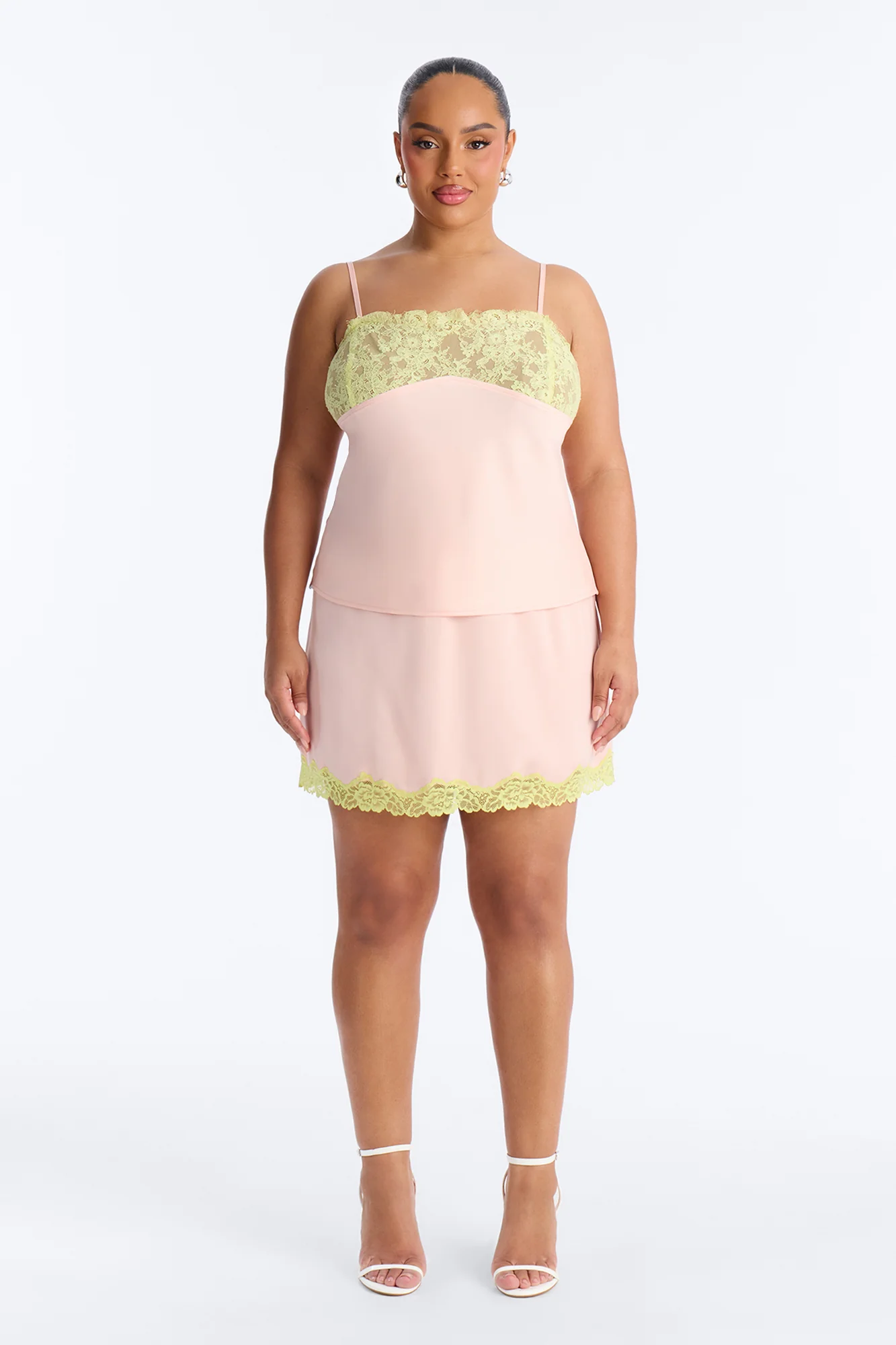Sweet Satin Lace Trim Cami Top - Pink/combo - Image 5