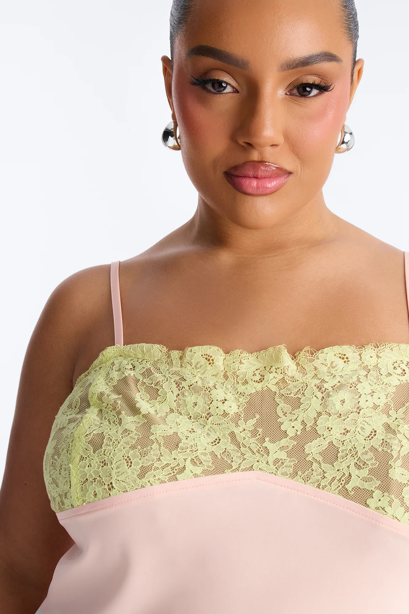 Sweet Satin Lace Trim Cami Top - Pink/combo - Image 6