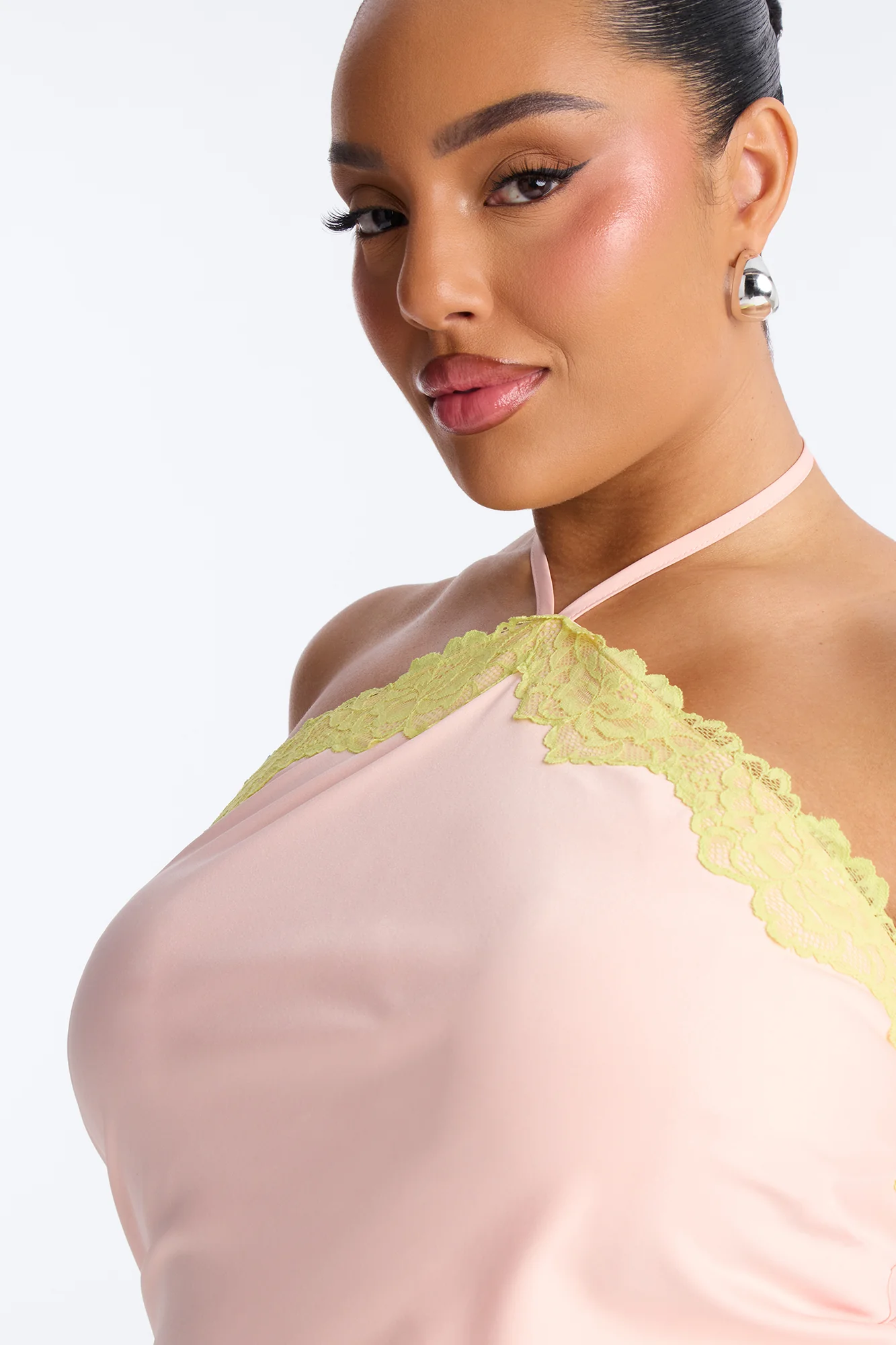 Sweet Satin Lace Trim Jumpsuit - Pink/combo - Image 6