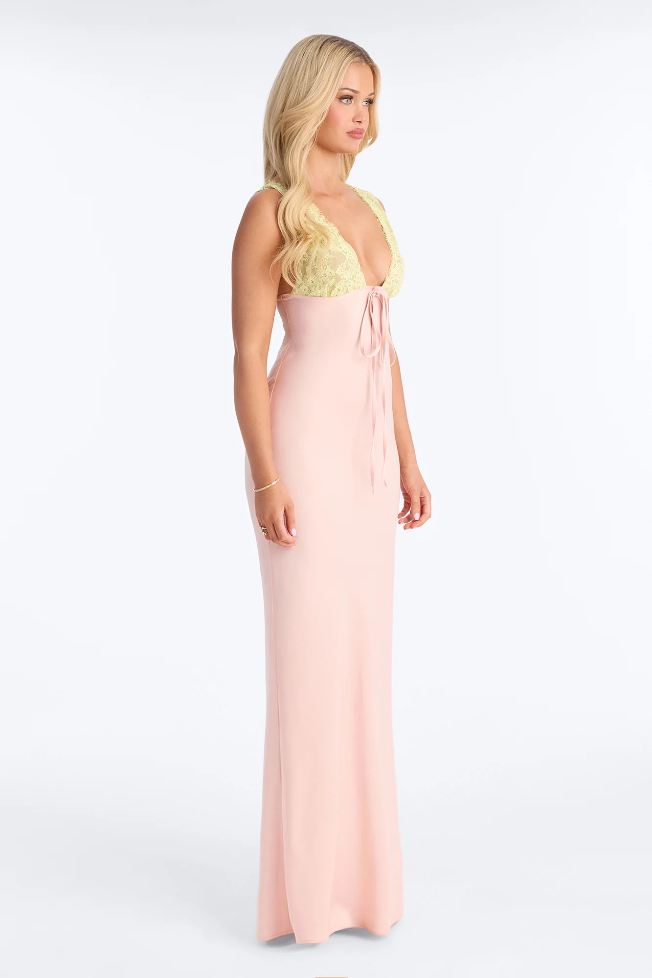 Sweet Satin Lace Trim Maxi Dress - Pink/combo - Image 3