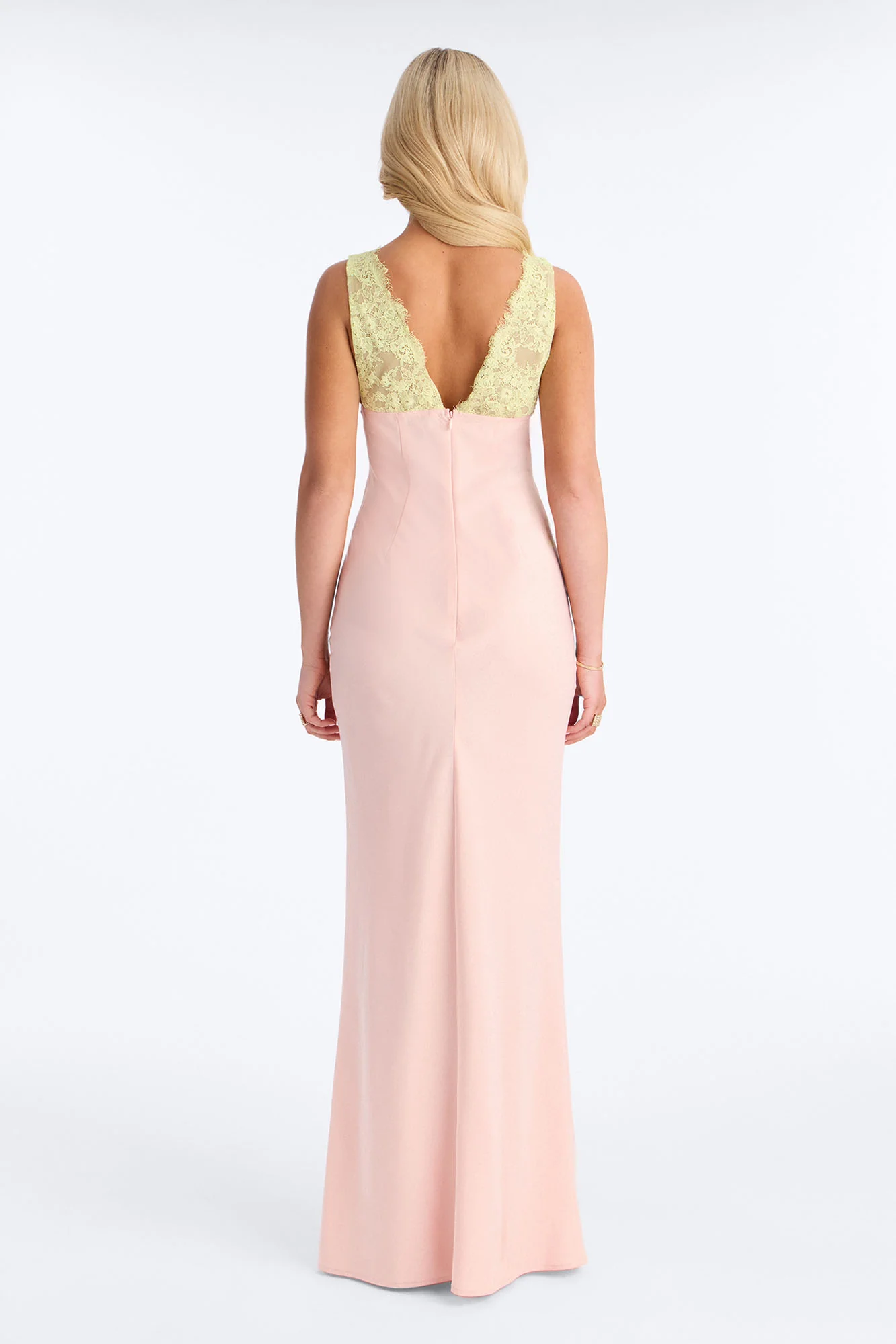 Sweet Satin Lace Trim Maxi Dress - Pink/combo - Image 4