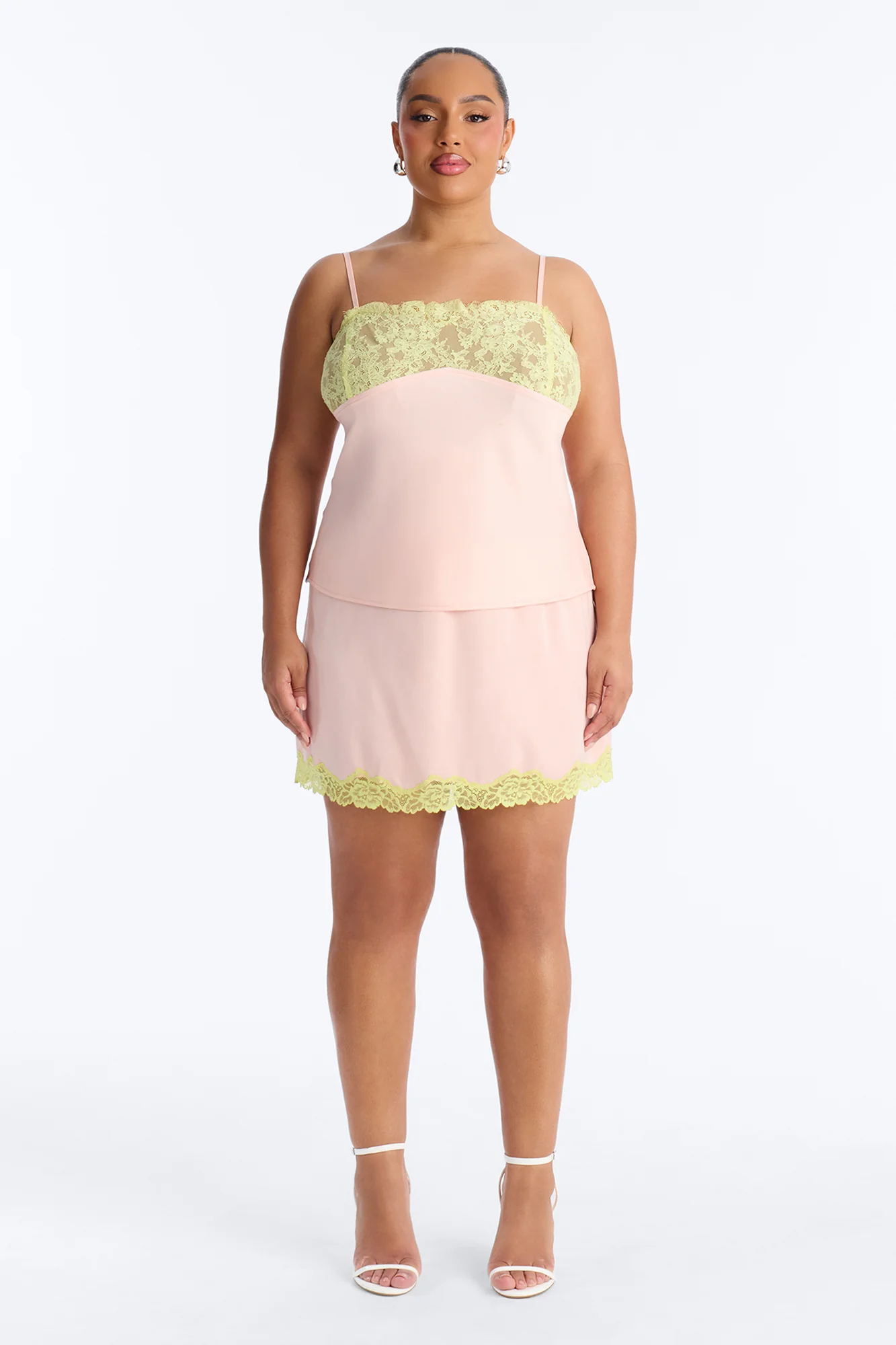 Sweet Satin Lace Trim Mini Skirt - Pink/combo - Image 4