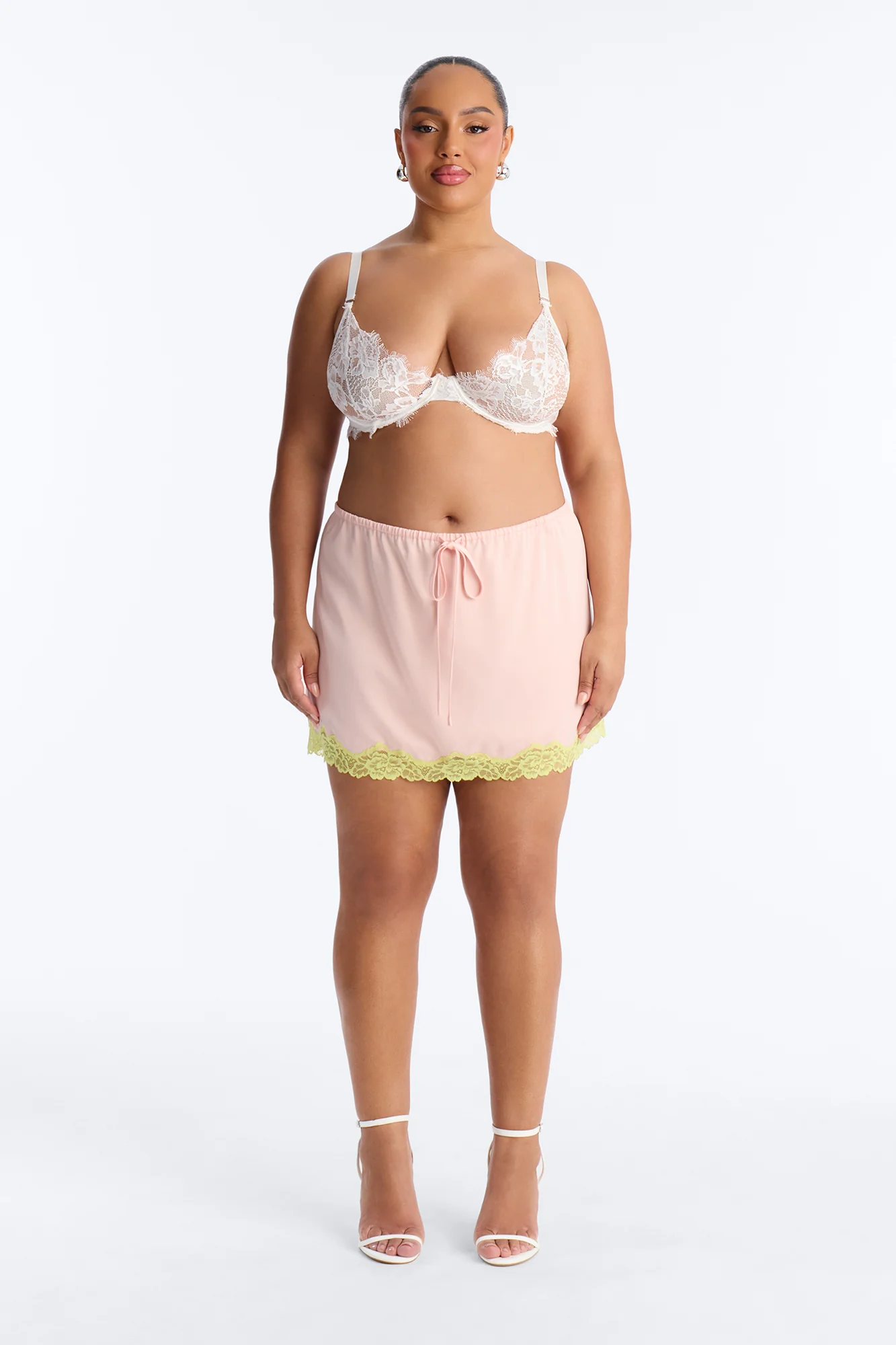 Sweet Satin Lace Trim Mini Skirt - Pink/combo - Image 5