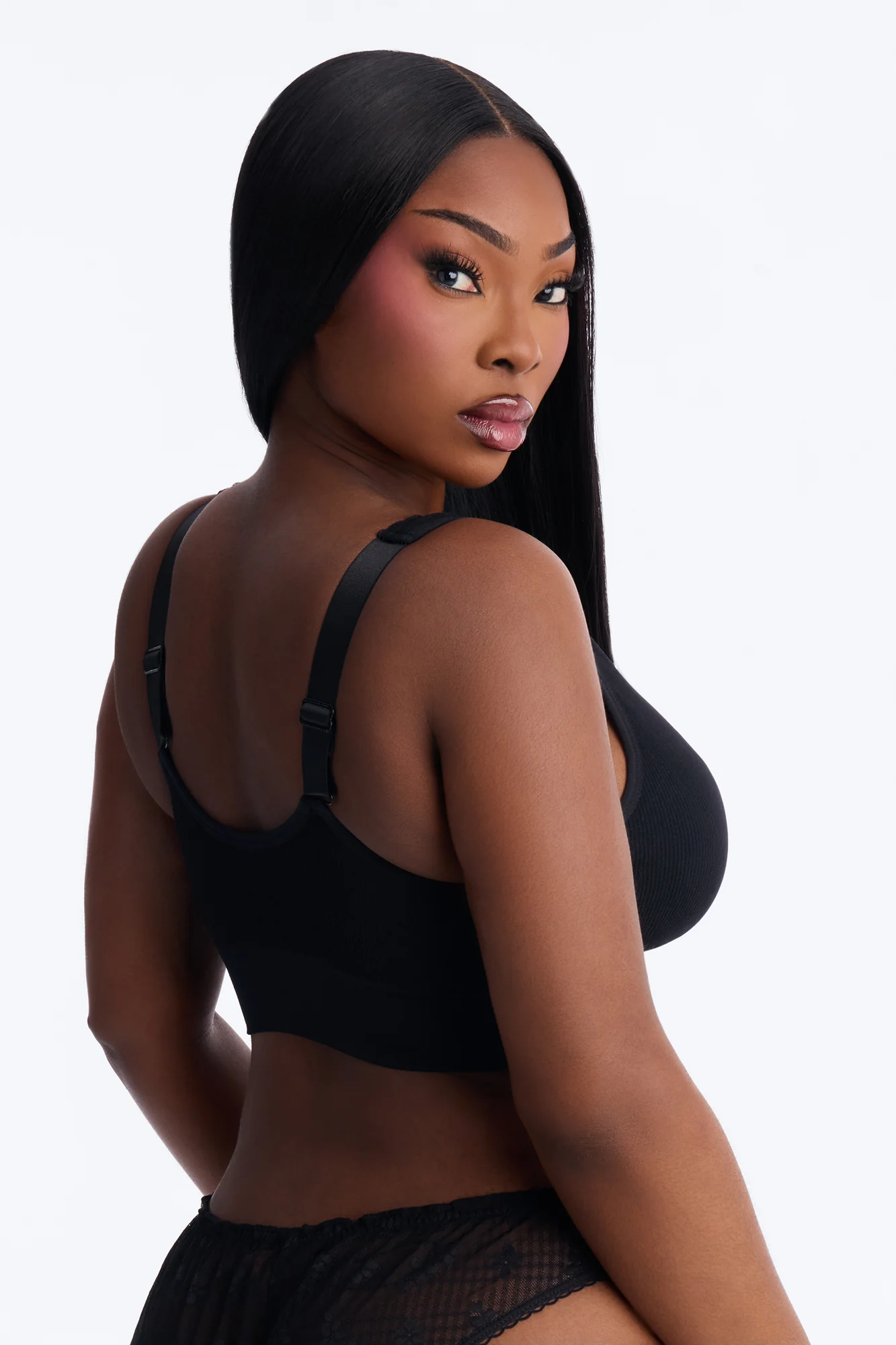 Sweet Secrets Ribbed Seamless Bralette - Black - Image 3