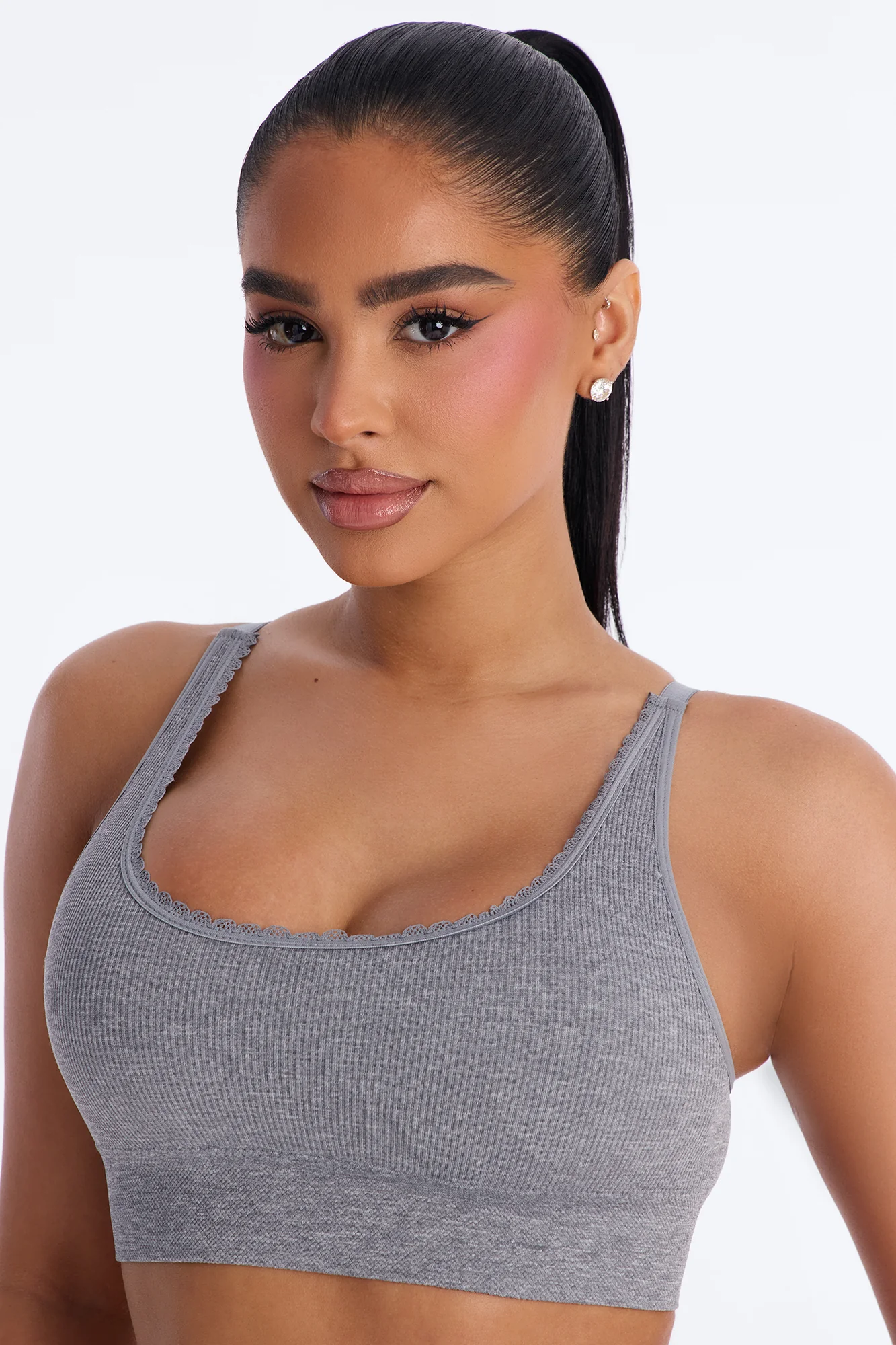 Sweet Secrets Ribbed Seamless Bralette - Heather Grey