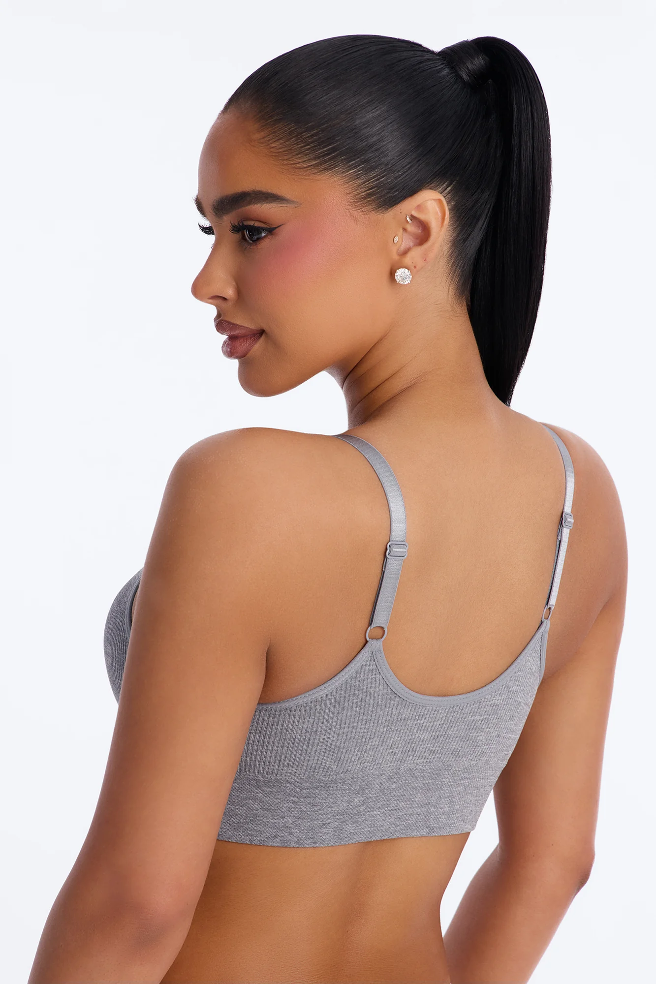 Sweet Secrets Ribbed Seamless Bralette - Heather Grey - Image 3