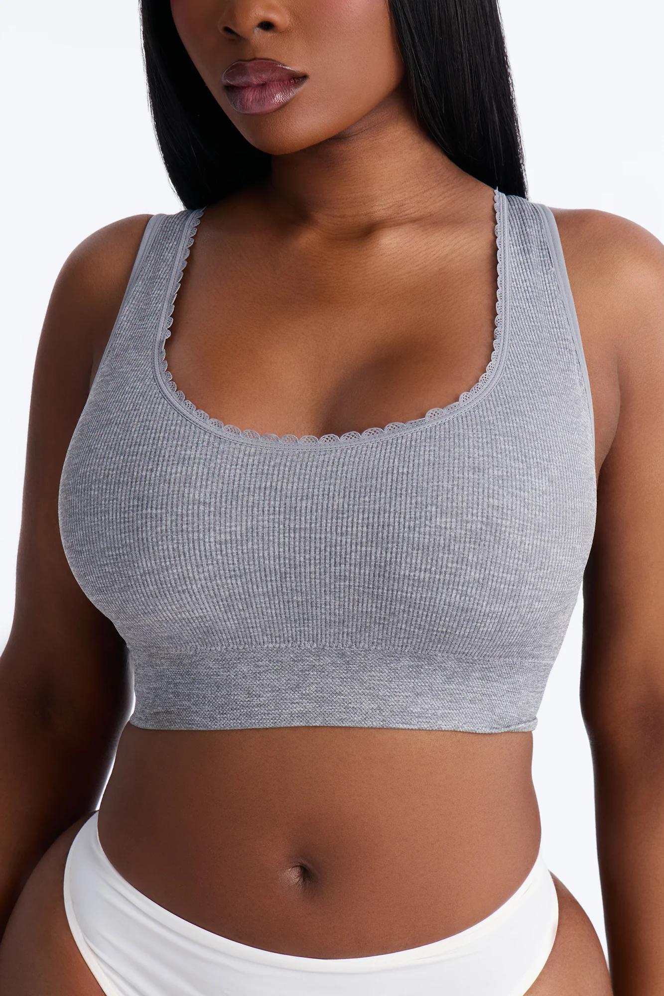 Sweet Secrets Ribbed Seamless Bralette - Heather Grey - Image 4