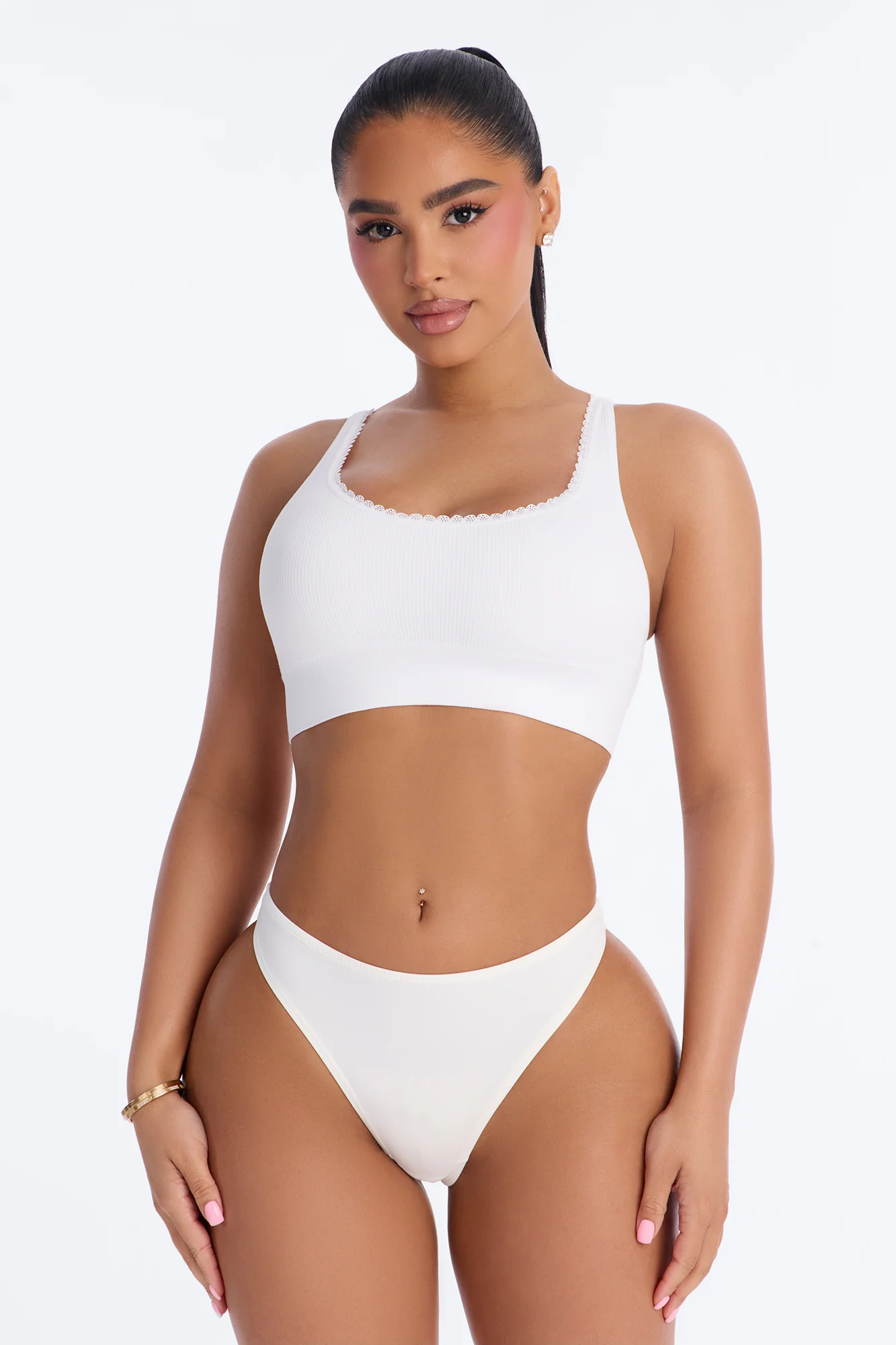 Sweet Secrets Ribbed Seamless Bralette - White - Image 2