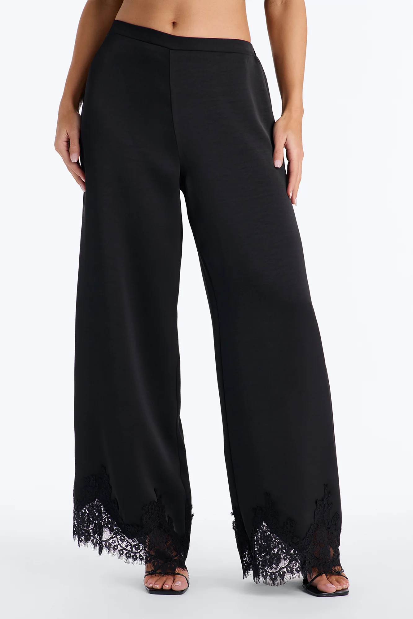 Sweet Sensation Lace Trim Satin Pants 30″ - Black - Image 2