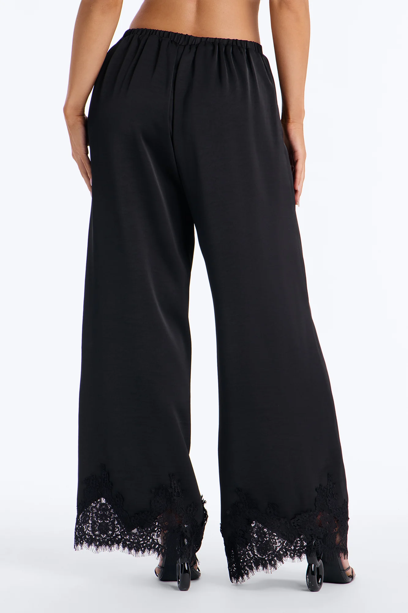 Sweet Sensation Lace Trim Satin Pants 30″ - Black - Image 3