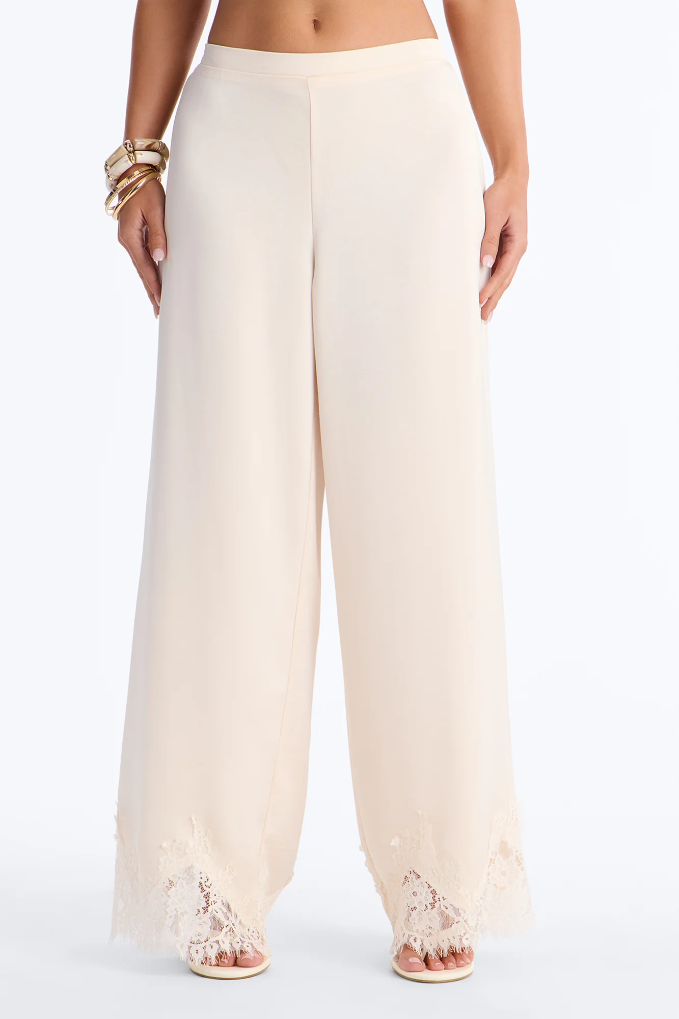 Sweet Sensation Lace Trim Satin Pants 30″ - Ivory - Image 2