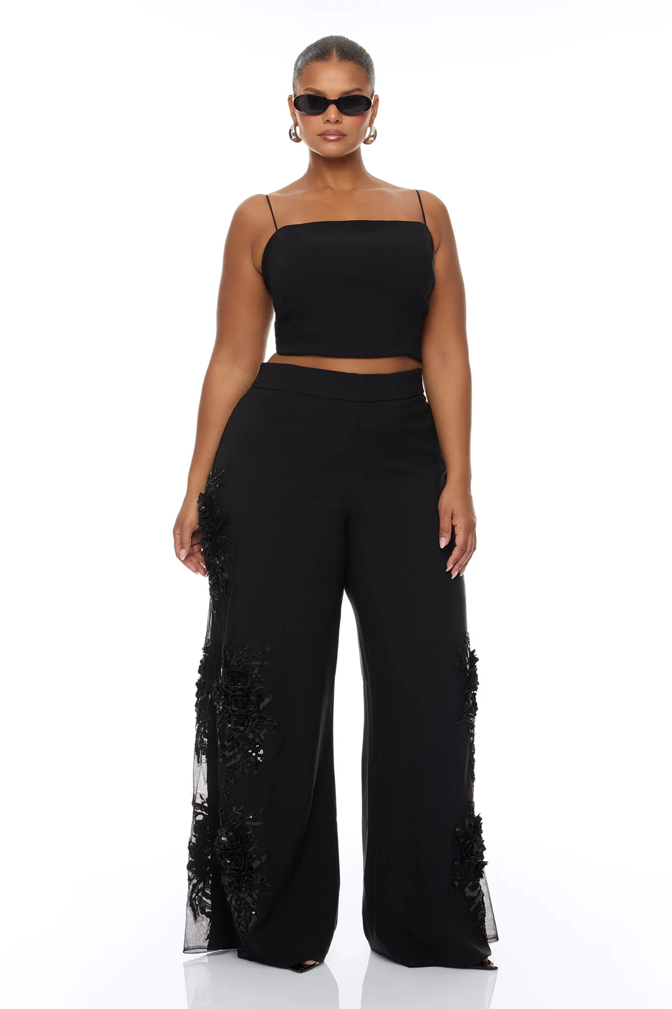 Sweet Serenity Embroidered Pant Set - Black - Image 5