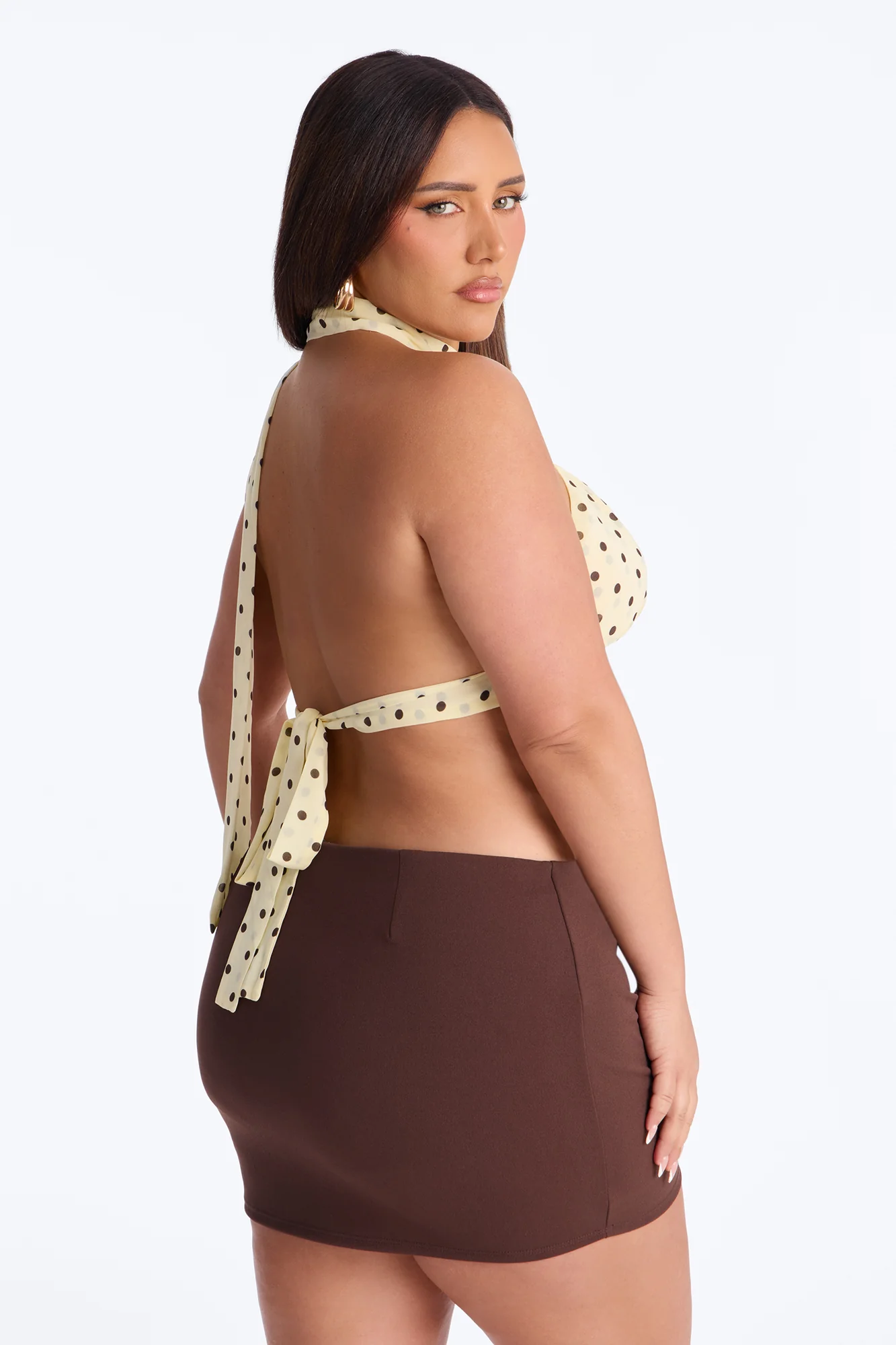 Sweet Tea Polka Dot Scarf Halter Top 2 Piece Set - Yellow/combo - Image 8