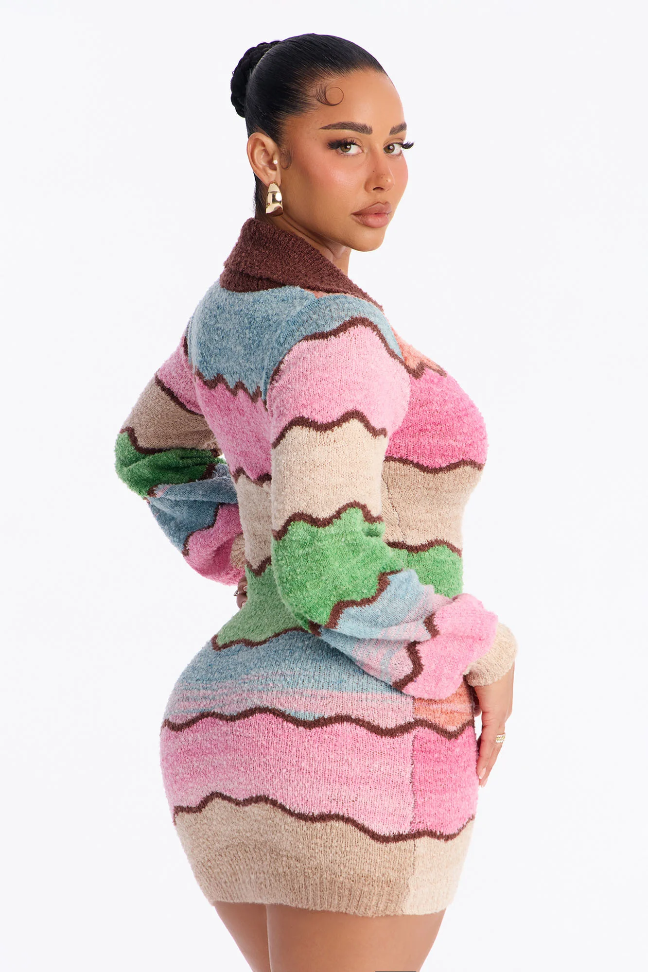 Sweet Treat Long Sleeve Sweater Mini Dress - Pink/combo - Image 4