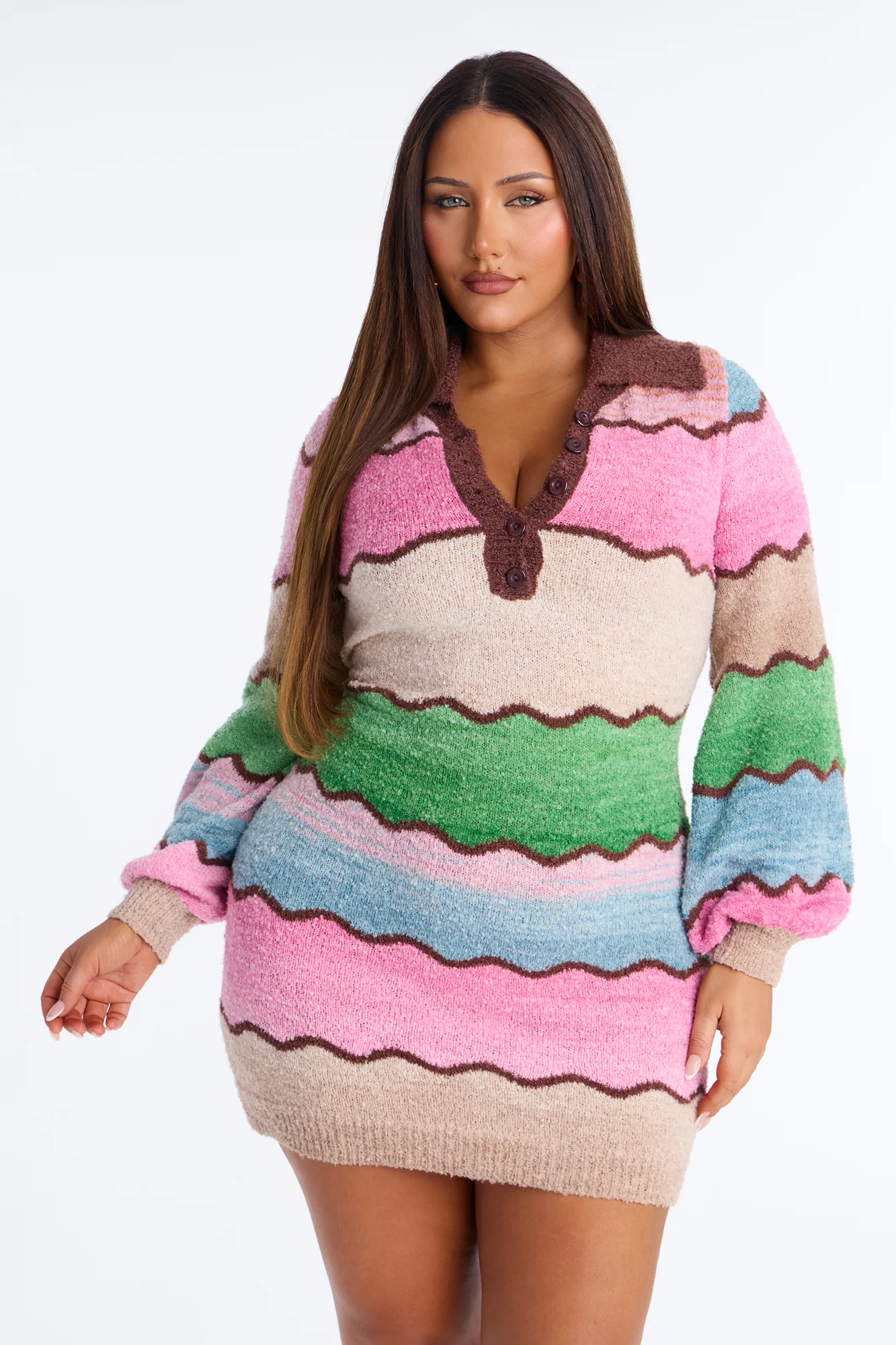 Sweet Treat Long Sleeve Sweater Mini Dress - Pink/combo - Image 6