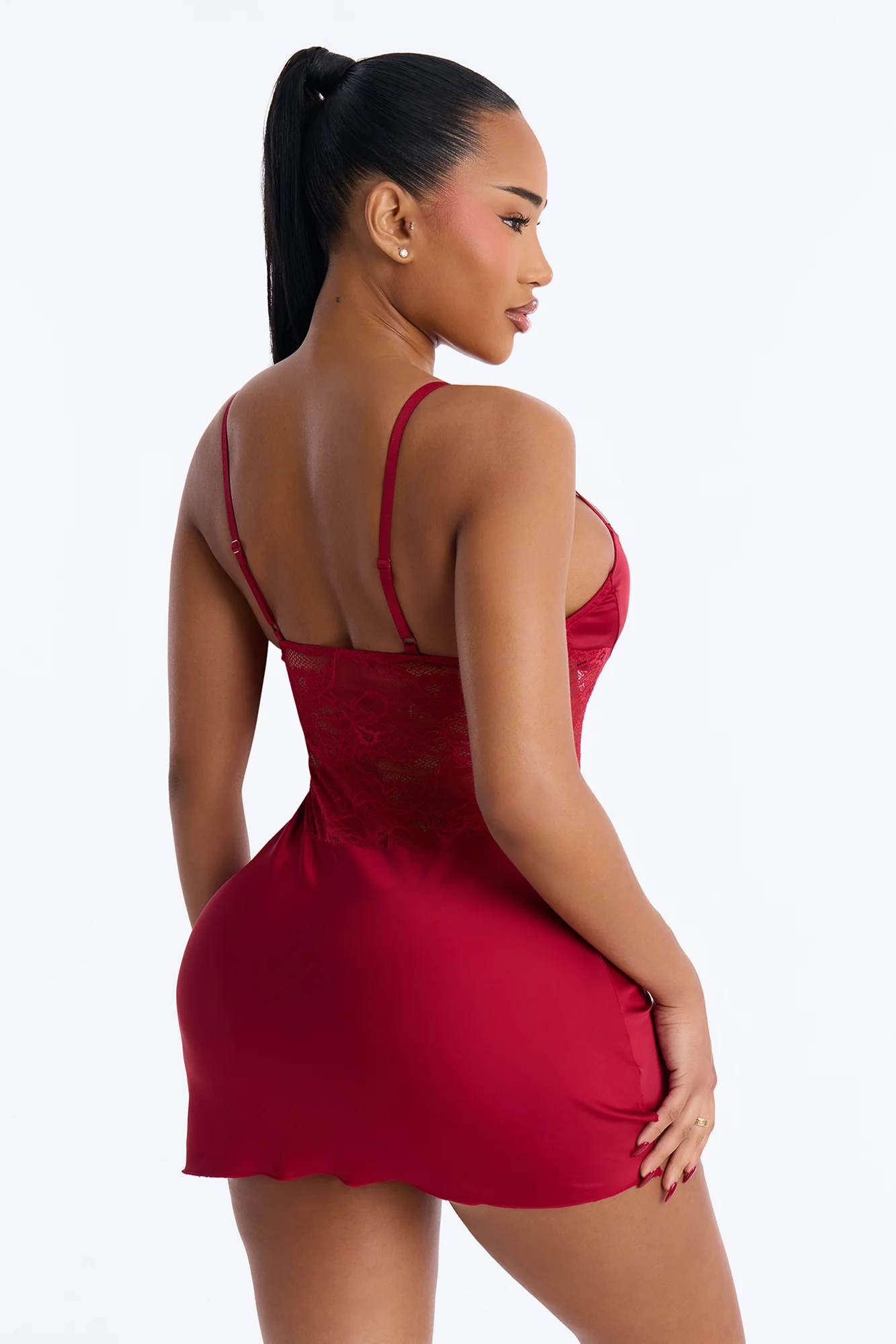 Sweet Vice Satin Lace Chemise - Burgundy - Image 3