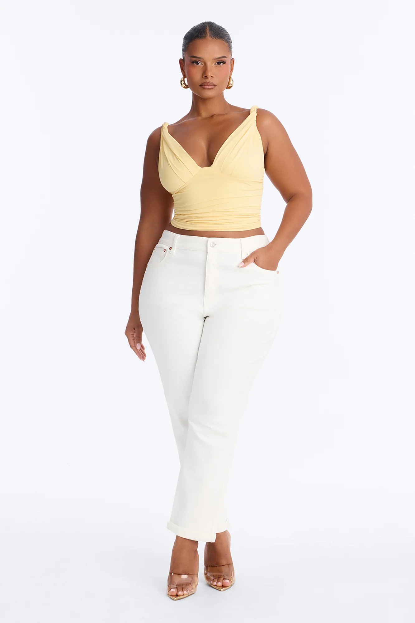 Sweetest Vibe Twist Ruched Tank Top - ButterYellow - Image 4