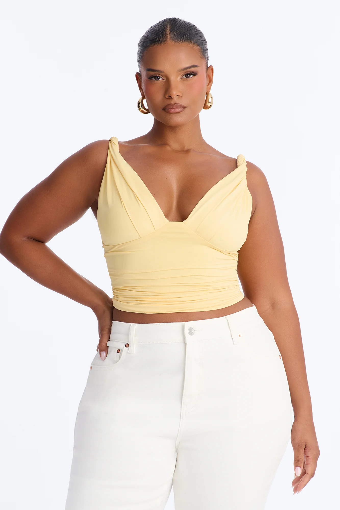 Sweetest Vibe Twist Ruched Tank Top - ButterYellow - Image 5