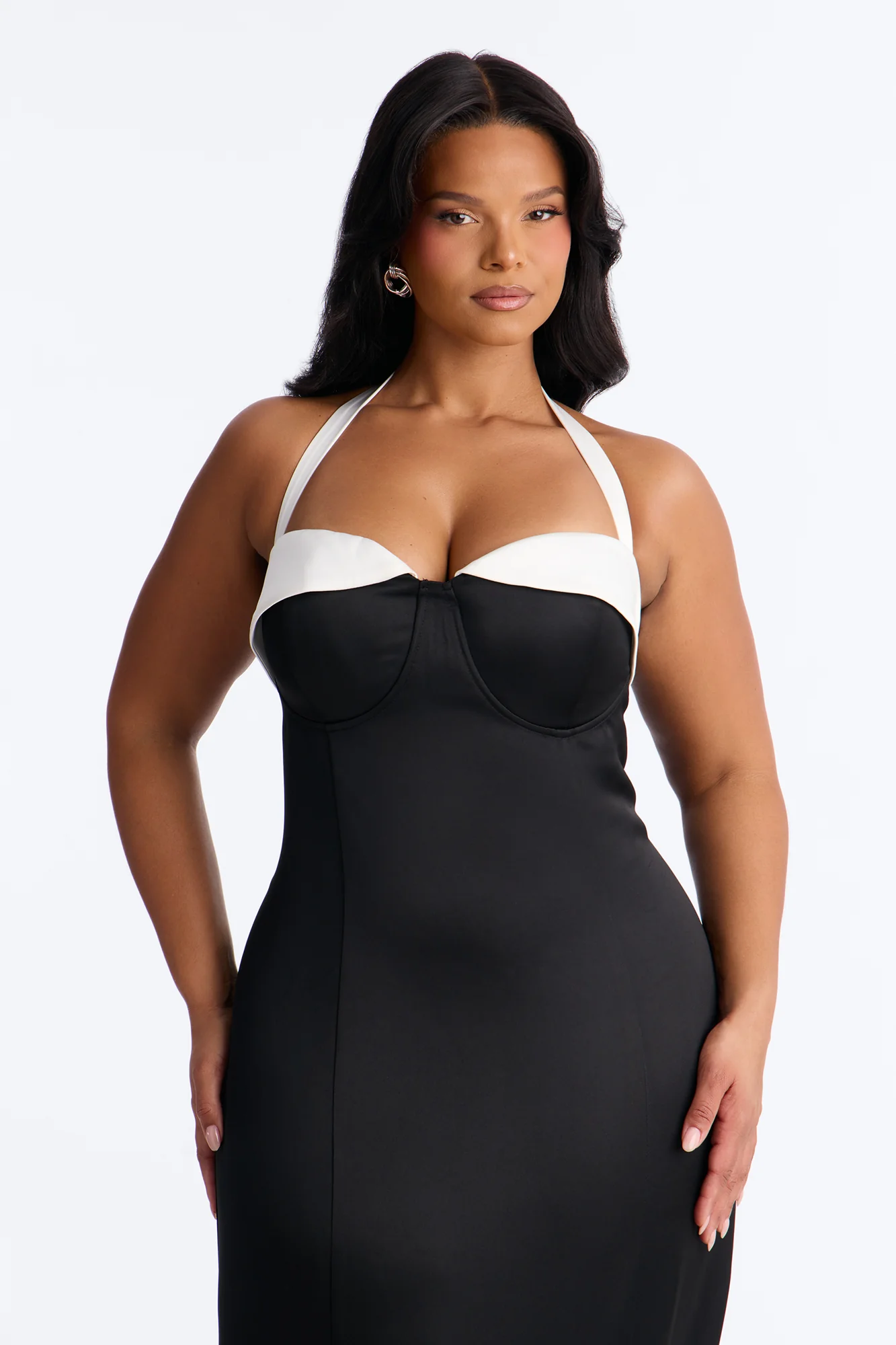 Sweetheart Satin Midi Dress - Black/White - Image 6