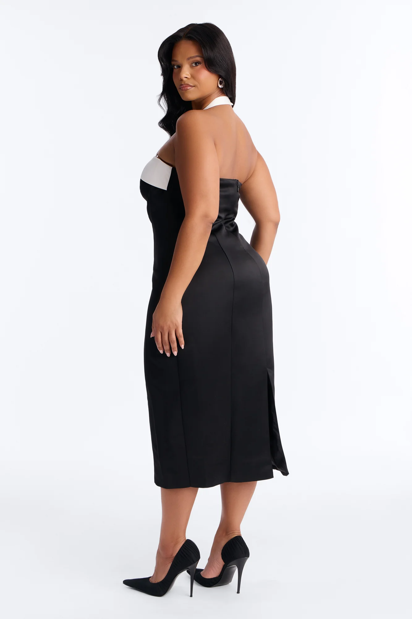 Sweetheart Satin Midi Dress - Black/White - Image 8
