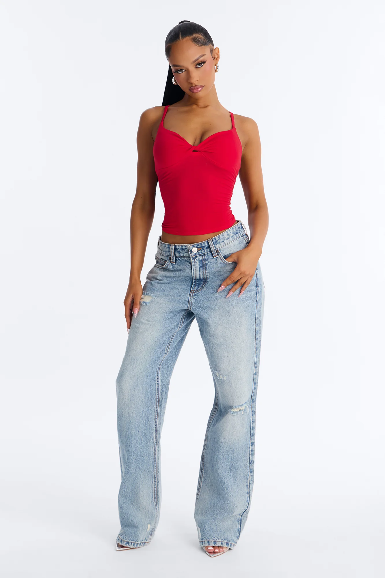 Sweetheart Twisted Bust Cami Top - Red - Image 2