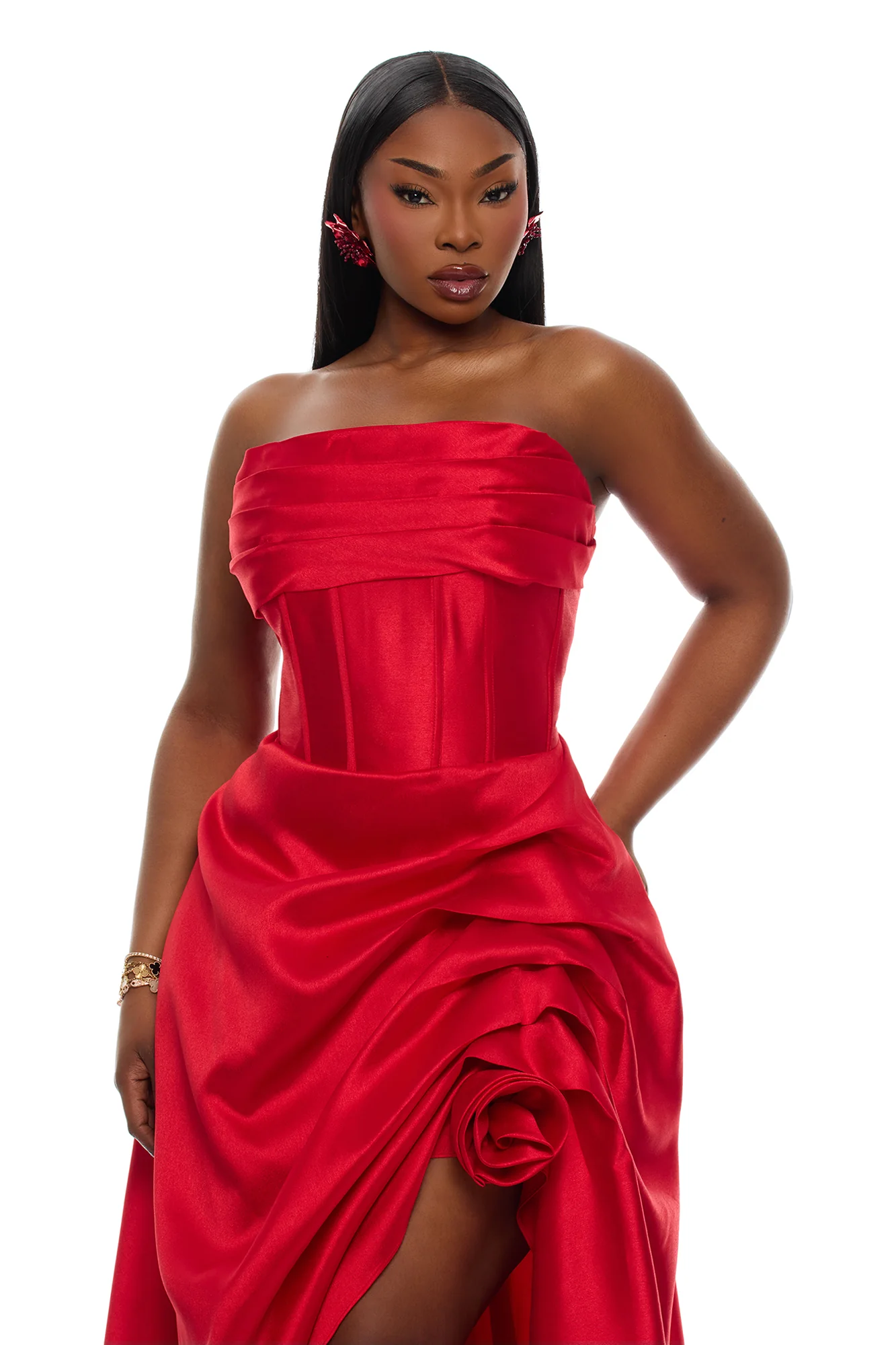 Swept Away Taffeta Gown - Red - Image 6