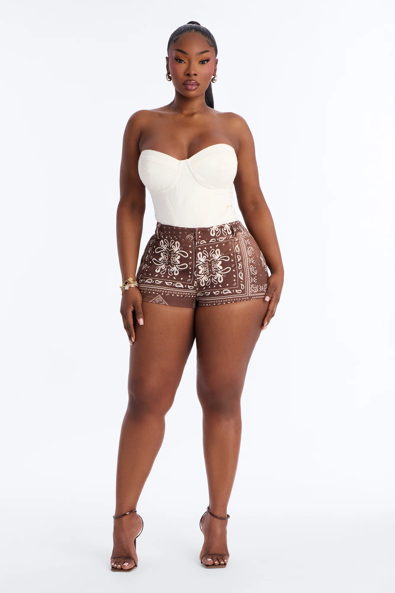 Swing My Way Paisley Printed Micro Short 1″ - Brown Combo - Image 5