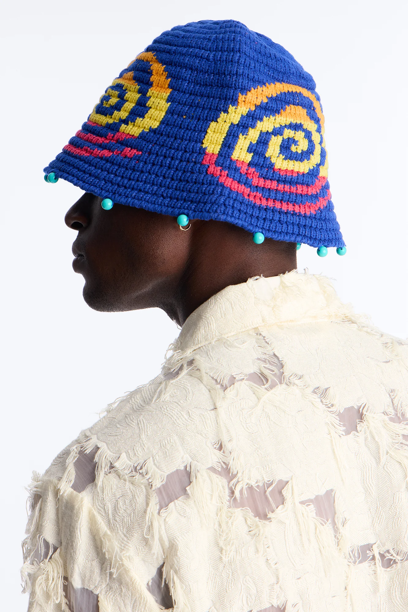 Swirl Crochet Knit Bucket Hat - Blue - Image 3