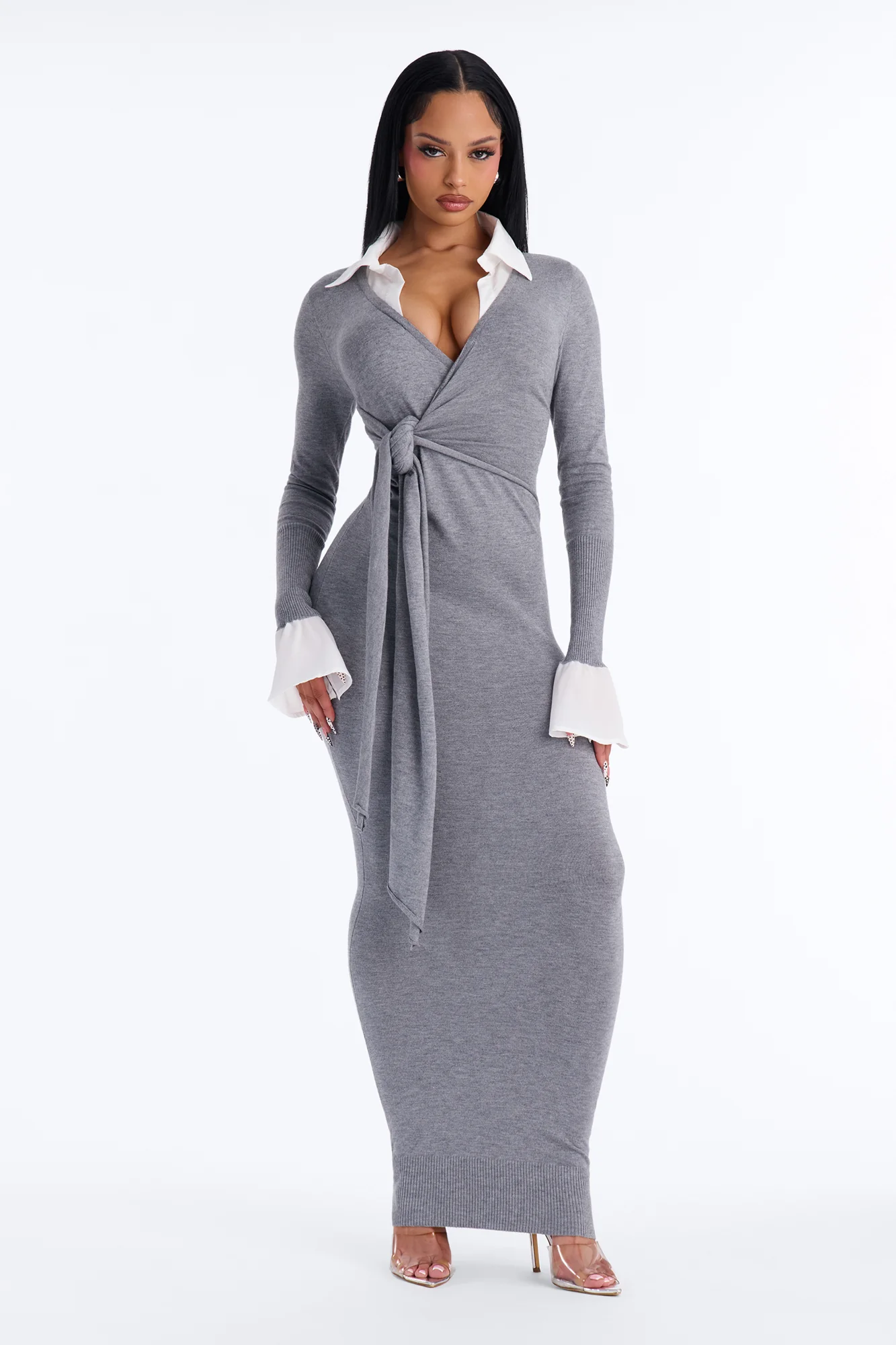 Switch It Up Sweater Maxi Dress - Charcoal/combo