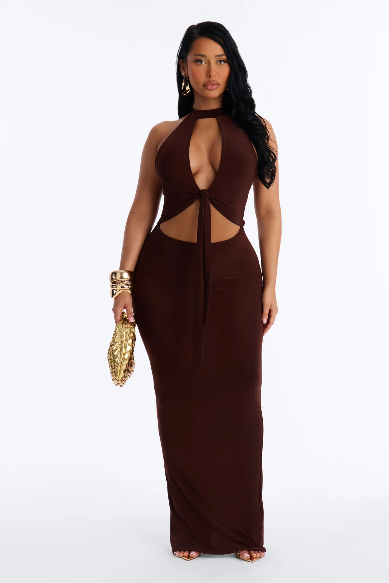 Sylvie Ruched Maxi Dress - Chocolate