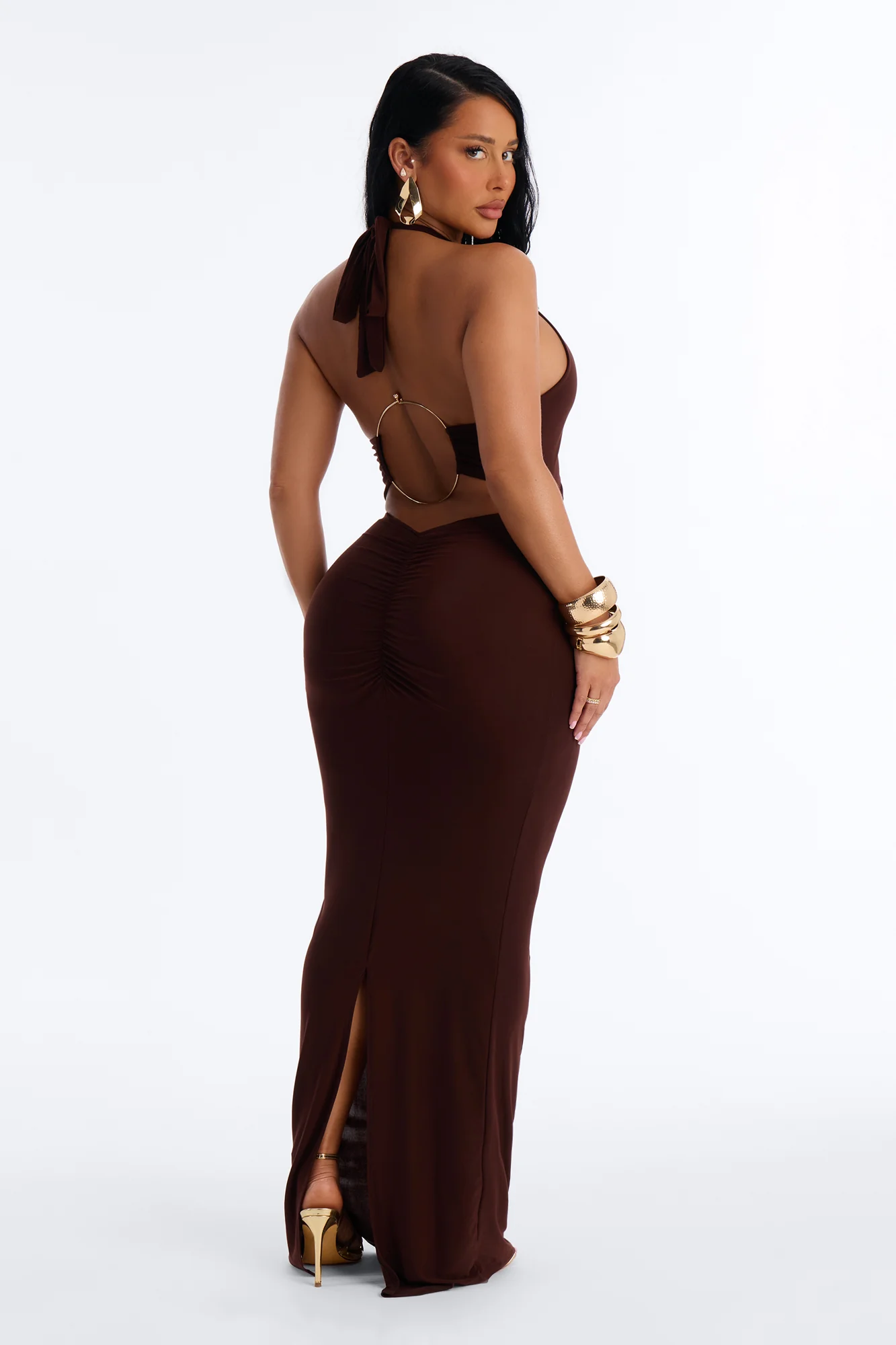 Sylvie Ruched Maxi Dress - Chocolate - Image 4