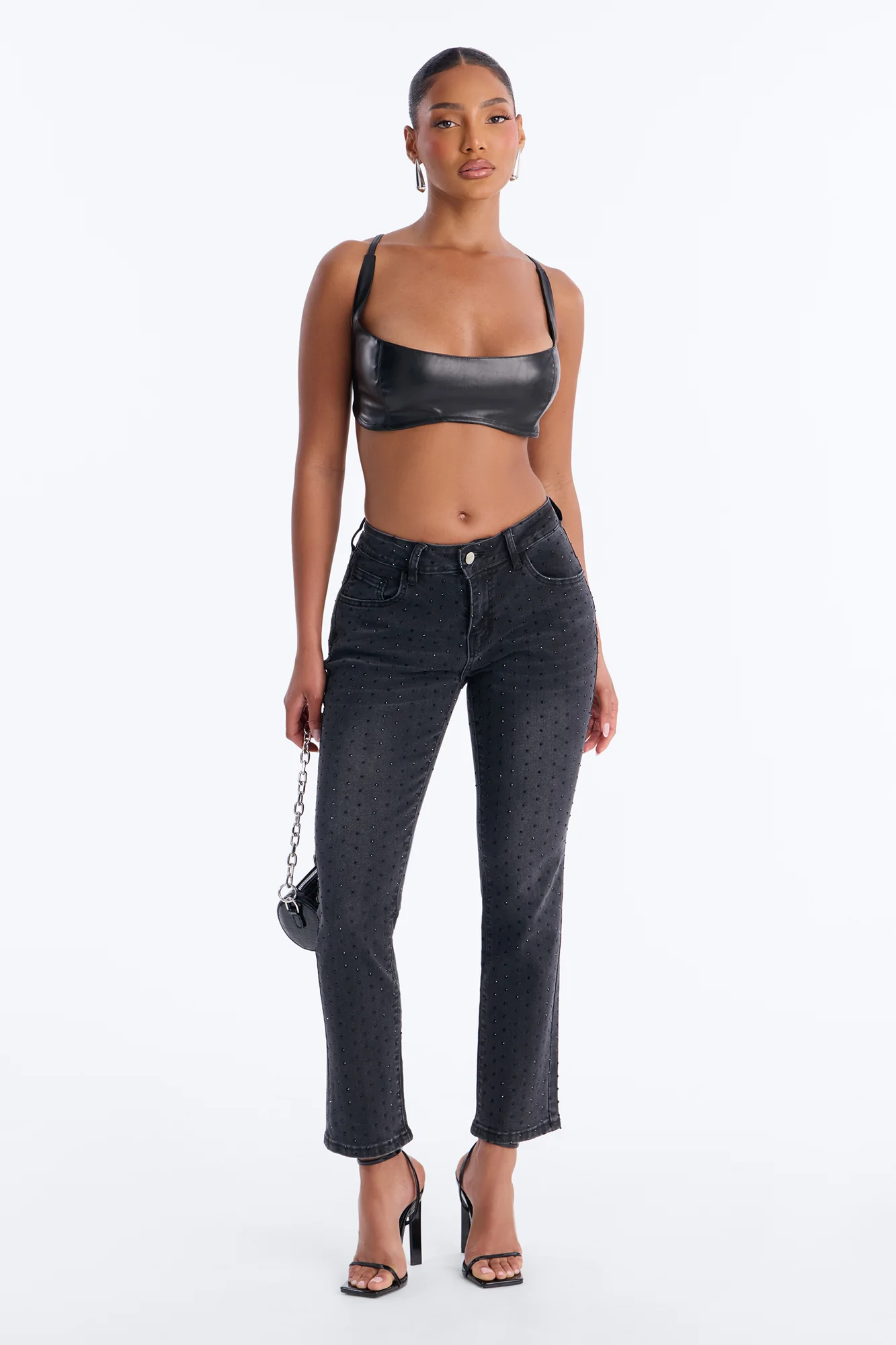 Tabloid Tease Embellished Ankle Kick Flare Jeans - Black Wash - Image 2