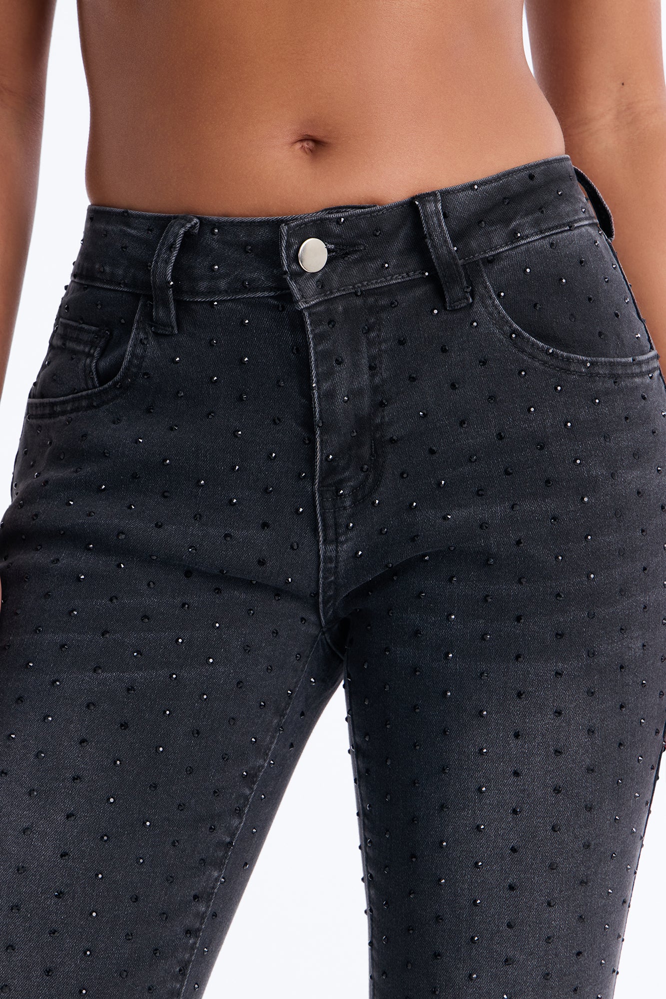 Tabloid Tease Embellished Ankle Kick Flare Jeans - Black Wash - Image 3